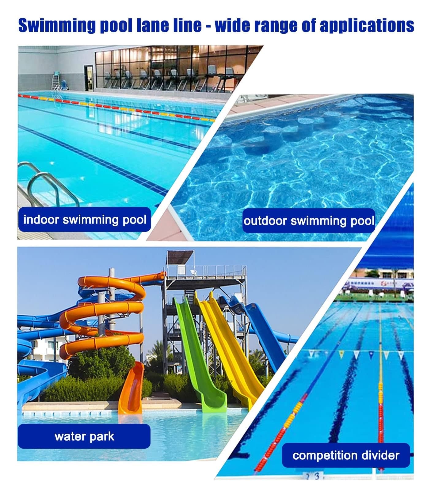 Kit de cordes de sécurité réglables pour piscine, cordes de couloir haute visibilité de 14 m, séparateur de zone de baignade pour piscines peu profondes et profondes, marqueurs de piscine du