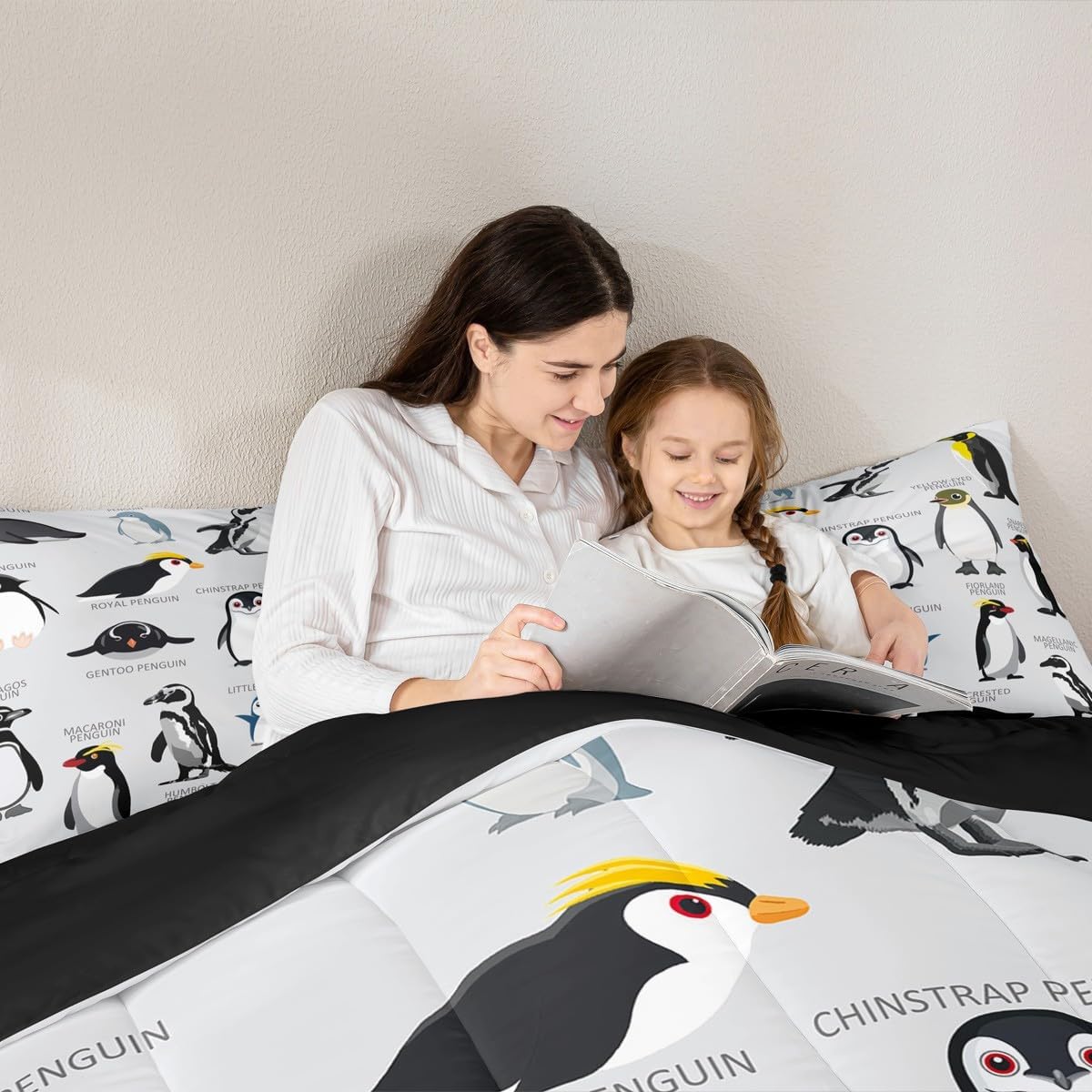 Erosebridal Penguin Comforter Set Full Size,Black White Penguins Bedding Set Cute Animal Down Comforter for Kids Boys Girls Teens,Wildlife Grey Bedding Quilted Sets with 2 Pillow Cases Bedroom Decor image 4
