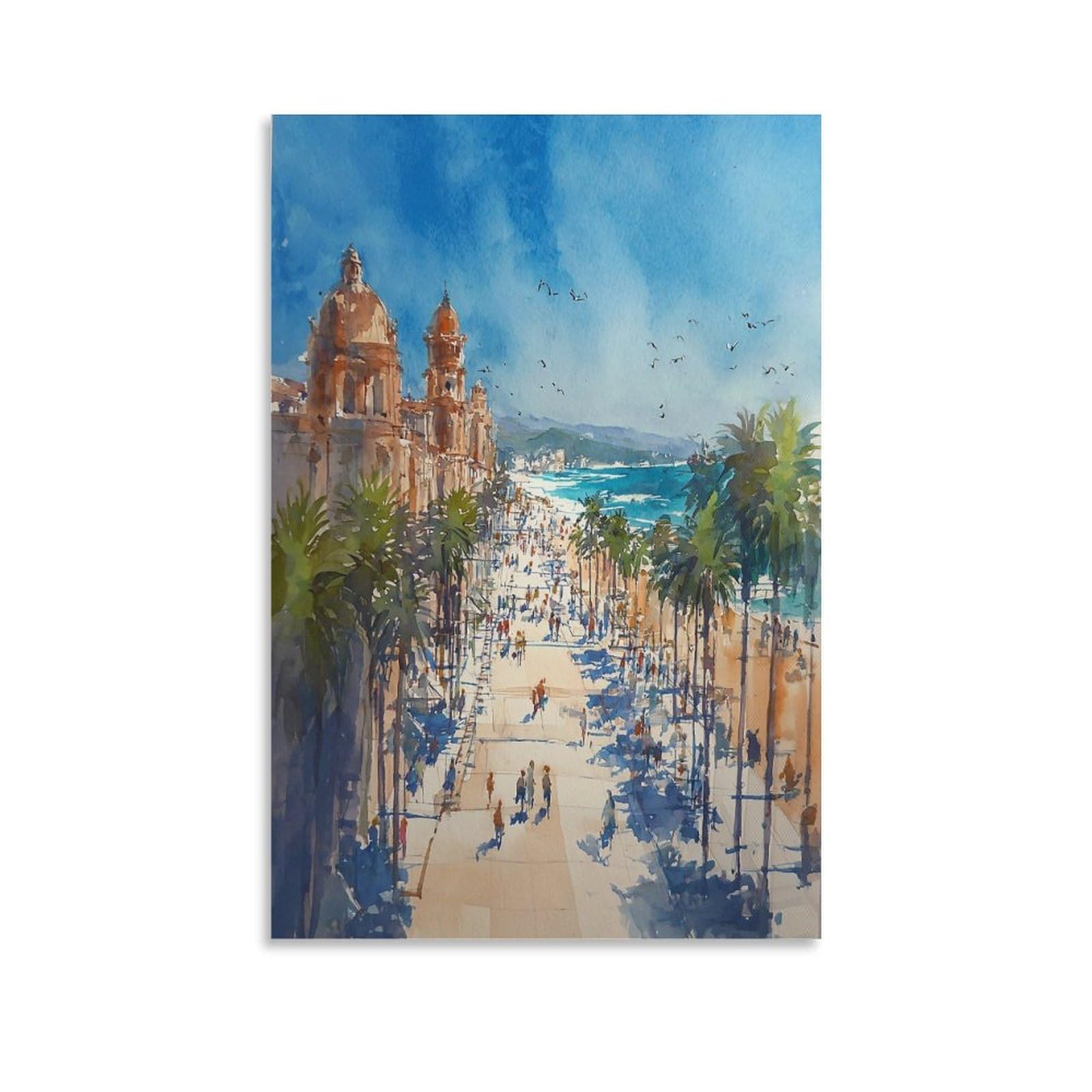 XWYMXZ La Jolla Coast Watercolor Painting San Diego Coastal Posters 20x30inch(50x75cm) Vintage Watercolor Canvas Art