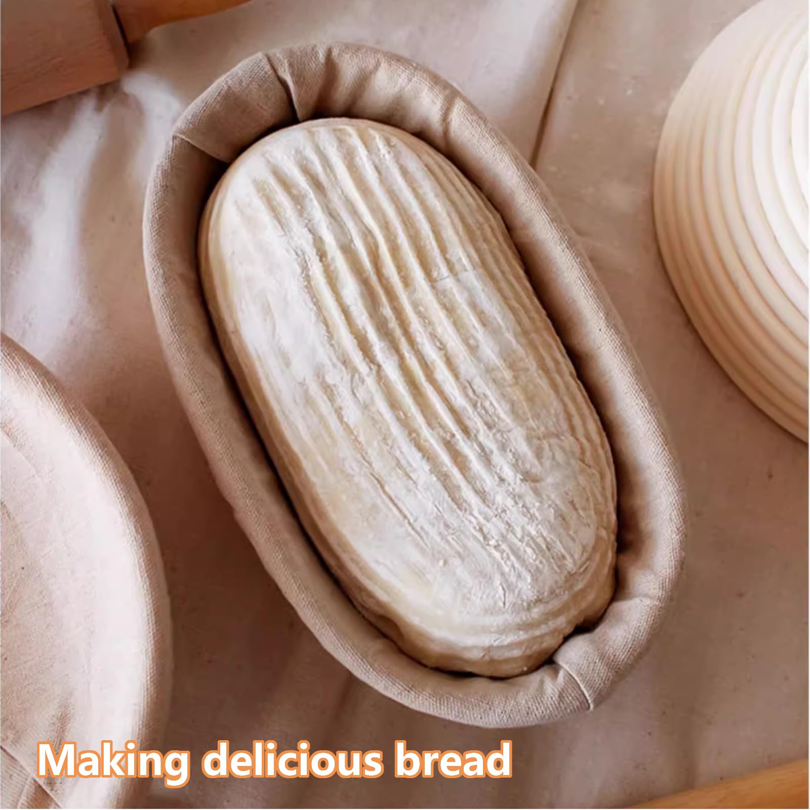 Set Cestini Per Lievitazione Pane In Silicone 28 Cm - Ovale, Con Raschietto, Spazzola E Spatola - Kit Completo Per Pane Naturale E Lievito Madre (Rosa) - 4