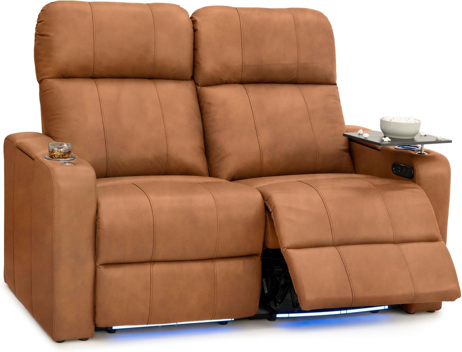 Seatcraft Monterey Zero-Gravity CoolZero Italian Leather Home Theater Seating, Powered Headrest, Power Recline, Tawny, Row of 2 Loveseat