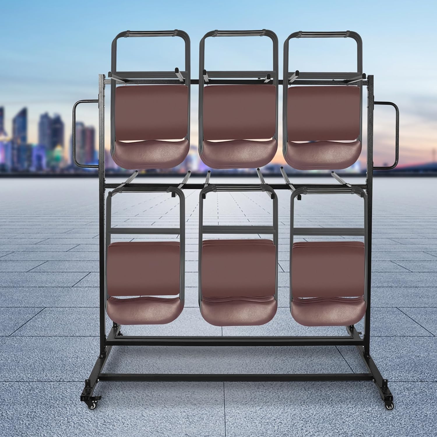 Chair Trolley Stand, Table Folding Chair Racks, Folding Chair and Table Cart, 2Tier Folding Chair Cart Holds 84 Chairs Heavy Duty Steel Folding Chair Rack for Commercial, Home, Kitchen, Party