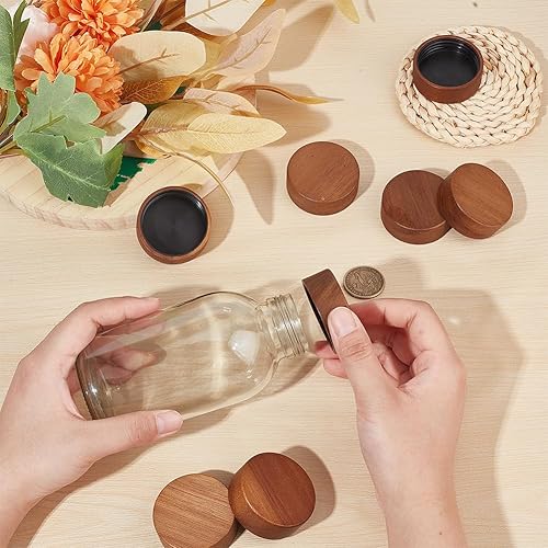 Miniatura 3 de OLYCRAFT 15 tarros de especias de madera de 1.8 x 0.7 pulgadas, tapas para tarros redondos de almacenamiento de 7 onzas, tapas de madera marrón