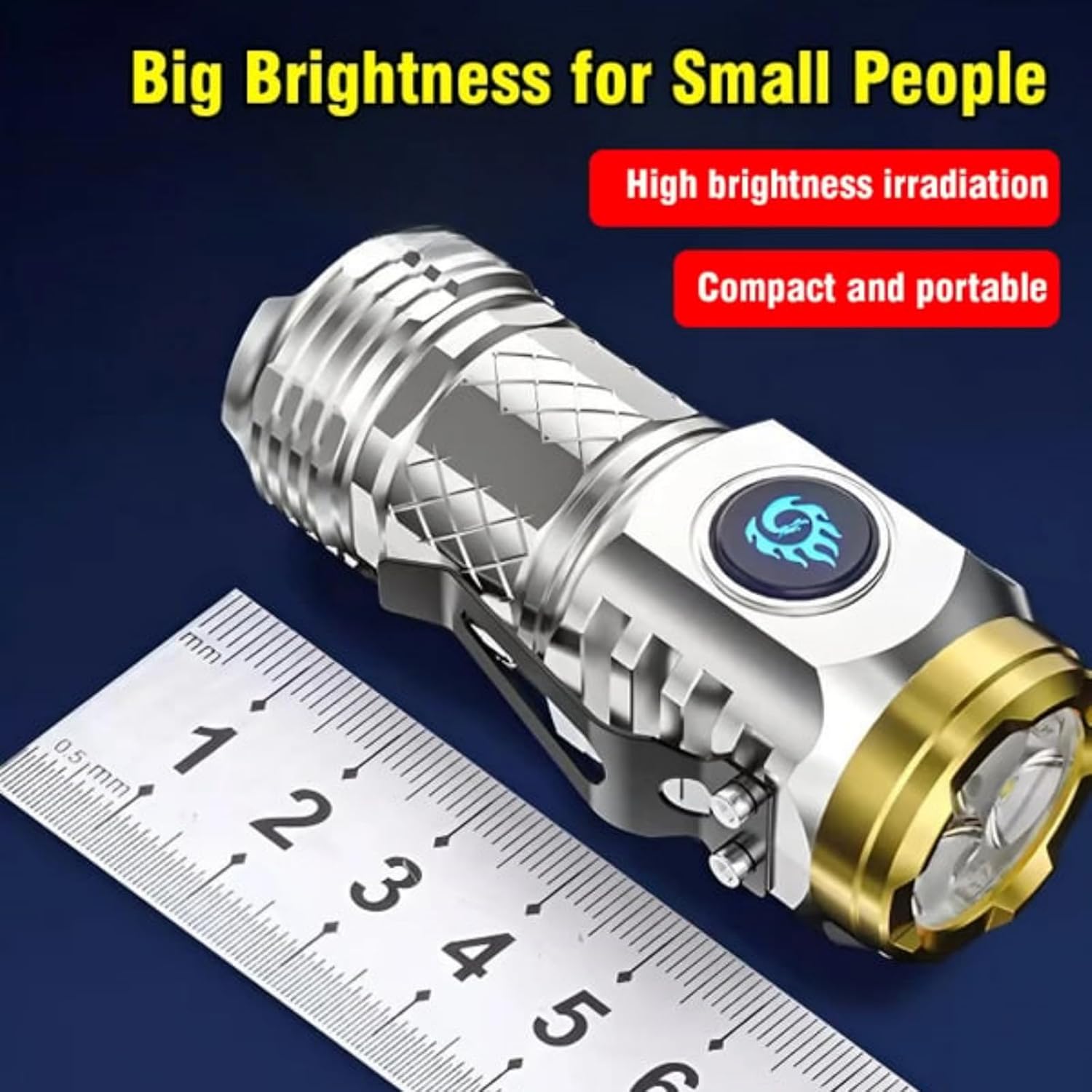 Three-Eyed Monster Mini Flash Super Power Flashlight, German Thumb Sized, Outdoor Small High Lumen Rechargeable Waterproof Pocket Flashlight (Silver+Black)