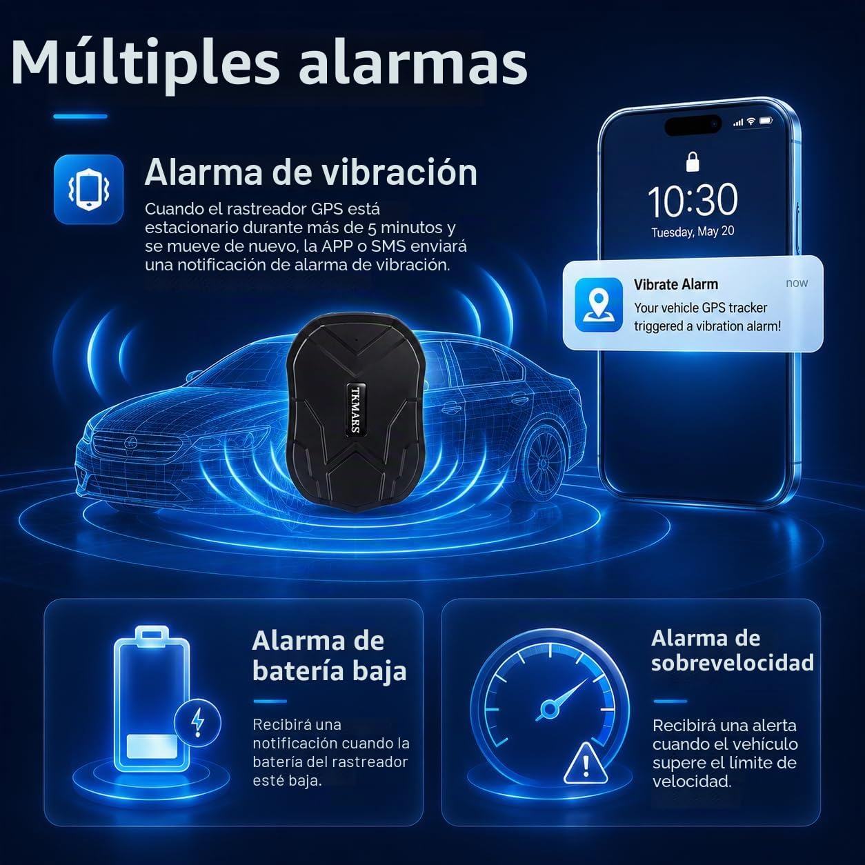 TKMARS 4G Localizador GPS para Coche con Tarjeta SIM, Batería 5000mAh, Magnético Antirrobo Rastreador GPS Funciona vía App/Plataforma Web, Varios Modos de Alarma Apto para Coches Camiones, 4G TK905E