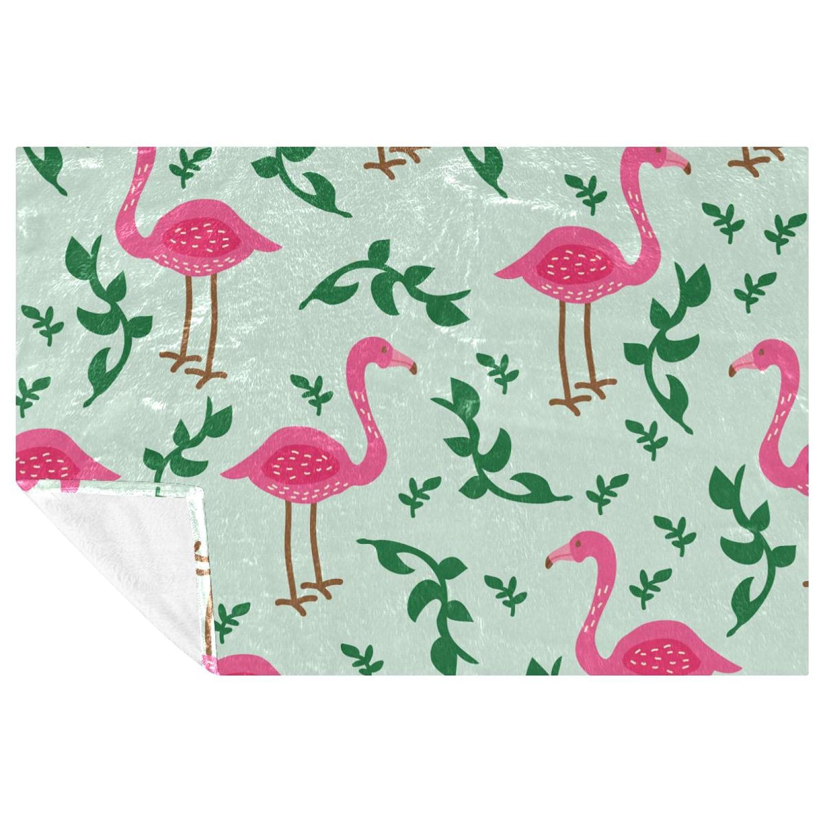 Couverture douce flamants roses vertes motif tropical lit canapé