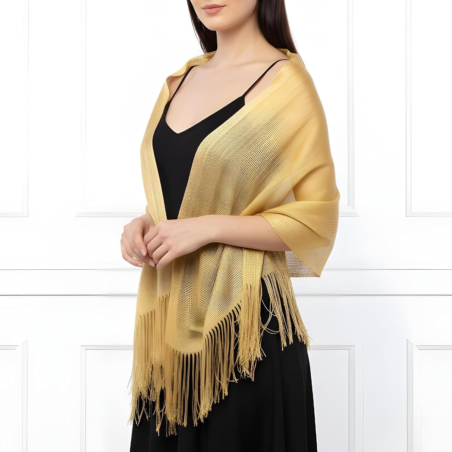 Gold Shawl, Sparkling Metallic Shawls and Wraps with Buckle for Women Dressy for Evening Dresses, Party, Wedding, Bride, Bridesmaid