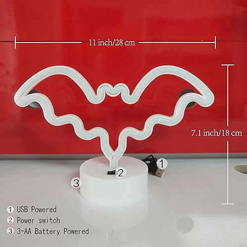 Miniatura 4 de JYWJ Letrero de neón de murciélago con base de soporte, luz de neón alimentada por USB o 3 pilas AA, decoración LED de pared de escritorio, varias