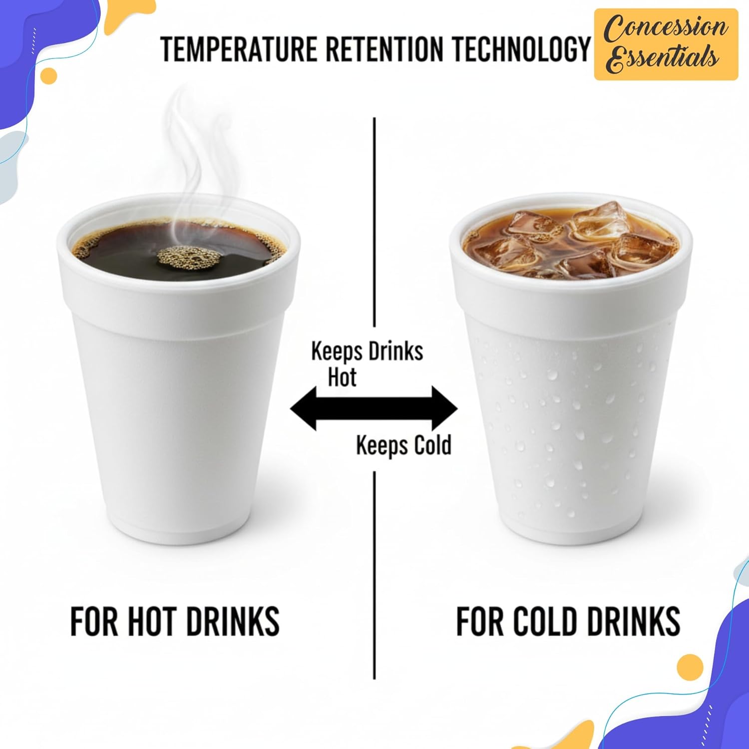 Concession Essentials Foam Cups with Lids, 8 oz, Hot and Cold Drinks, Made in USA, 40 Count Pack, White, Disposable - Image 4