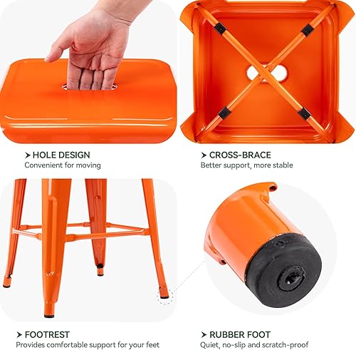 Miniatura 66 de Vogue Furniture Direct Taburetes de bar de metal de 24 pulgadas, taburetes de bar de altura de mostrador, taburetes apilables para interiores y