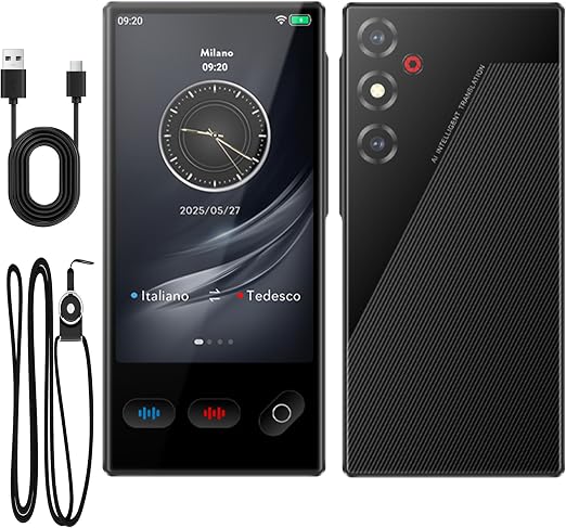 VXVMN Traduttore Vocale Istantaneo Multilingue, Traduttore Simultaneo Vocale per 148 Lingue Online e 19 Offline, Traduzione di Foto Supporta WiFi/Bluetooth con Batteria da 1500 mAh, Italiano Offline