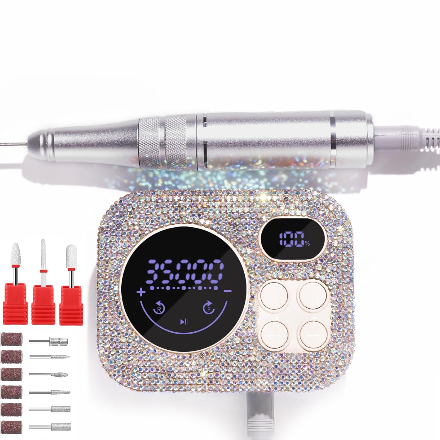 Professional Rechargeable Nail Drill 35000 RPM, Diamond Glitter Electric Nail File for Shaping, Removing & Polishing Gel Nails, Portable & Easy to Use, Ideal for Home & Salon Manicure Pedicure