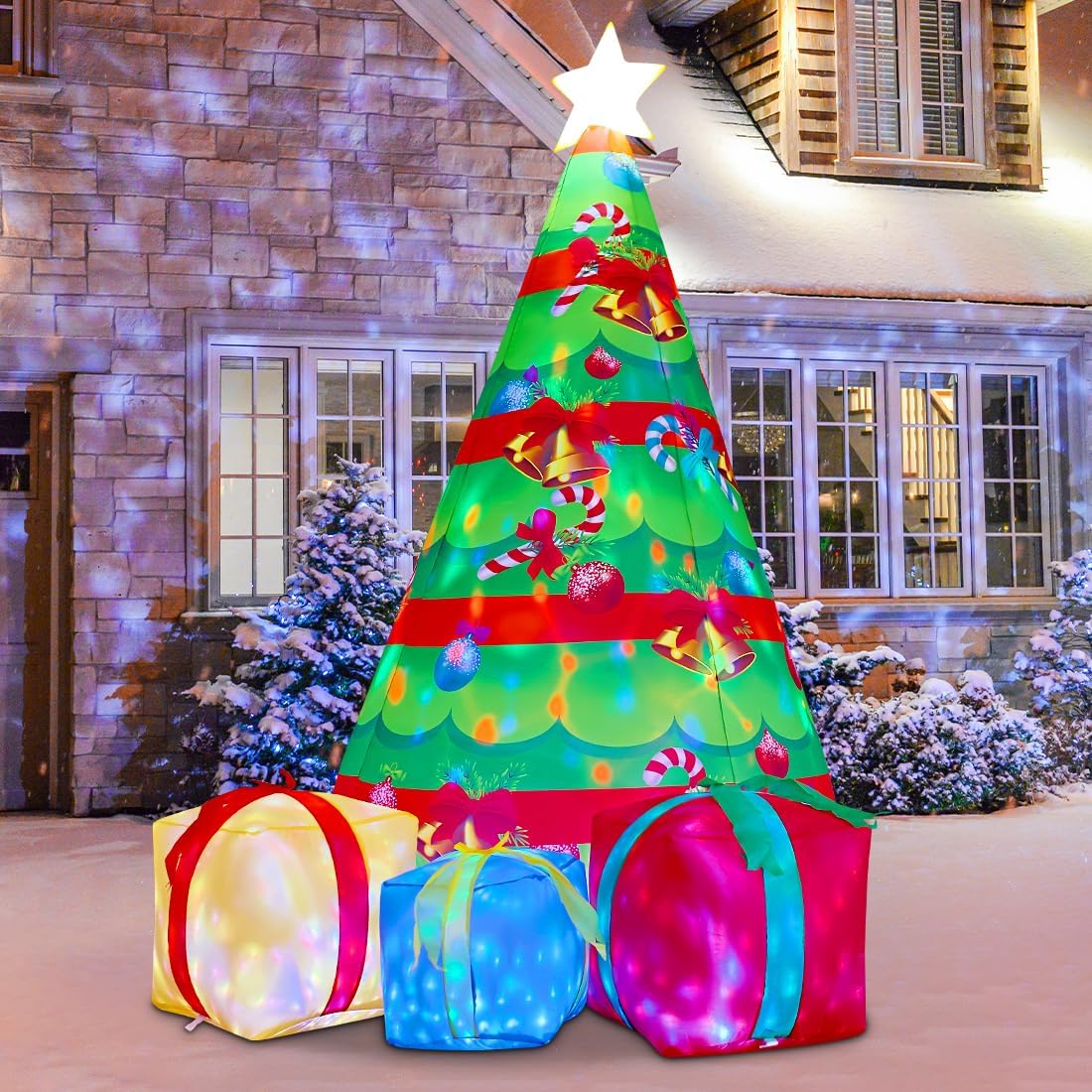 COMIN 7 FT Christmas Inflatables Tree Outdoor Decorations Blow Up Yard Present Box with Built-in LEDs for Indoor Party Garden Lawn Decor (Color-27323)