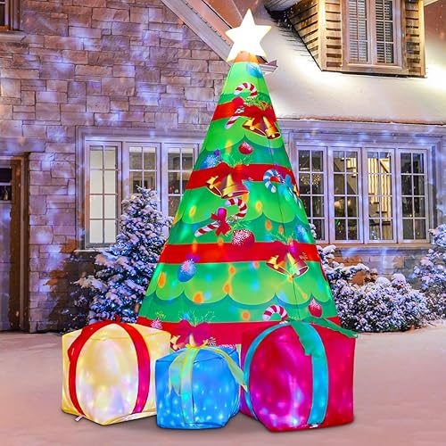 Miniatura 2 de COMIN Árbol inflable de Navidad de 7 pies para decoración al aire libre, caja de regalo de patio con luces LED integradas para decoración de jardín