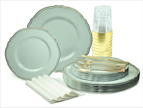 Miniatura 10 de "Occasions" - Juego de 150 piezas (25 invitados) - Platos y cubiertos de plástico para boda  Vajilla pesada desechable de 10.25 pulgadas, 7.5