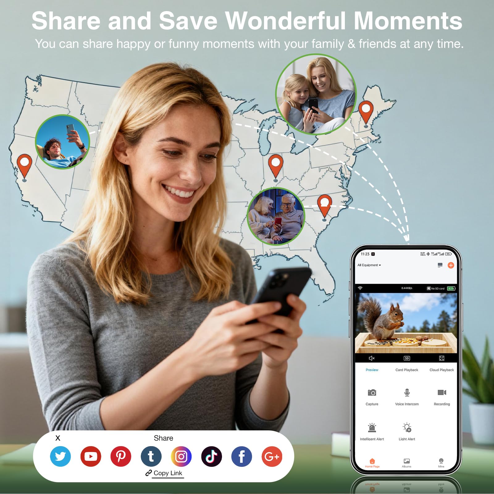 Mangiatoia per scoiattoli in legno con fotocamera, ad energia solare, video 2K HD+ | Cloud Storage, grande capacità, ideale per gli amanti degli scoiattoli
