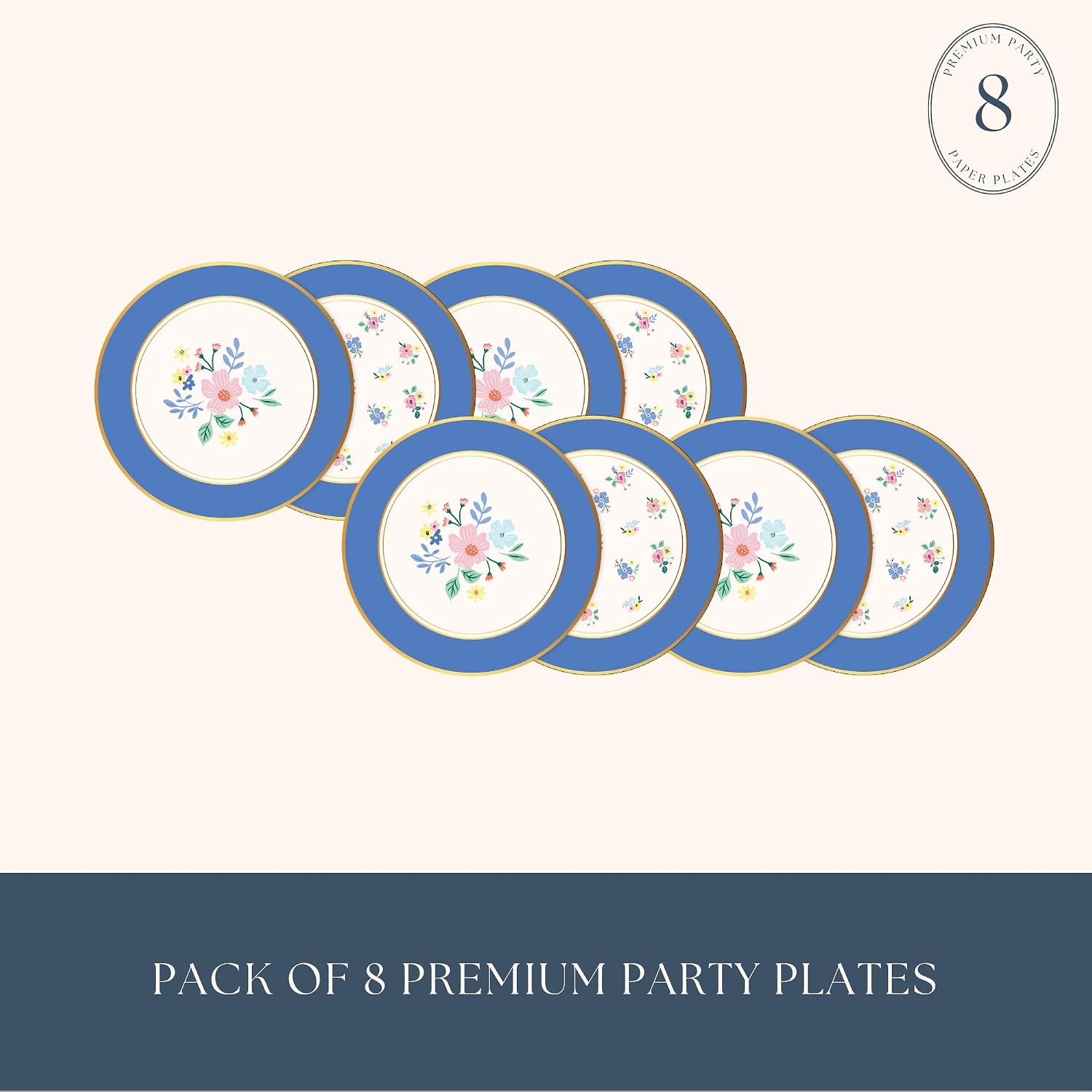 Bonjour Fête Multicolor Elegant Floral Dessert Plates, Pack of 8, 8"