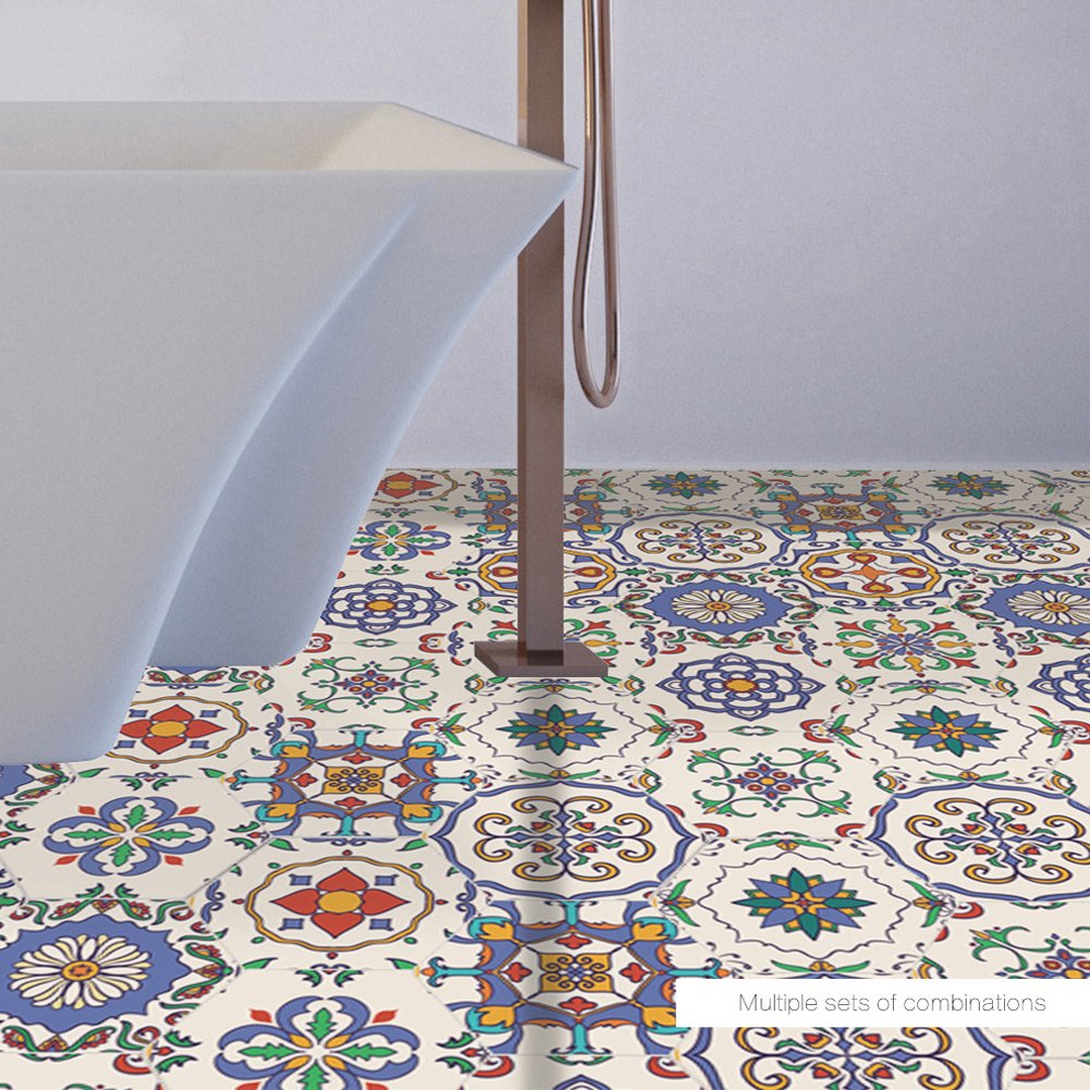 Extsud Hexagon Stickers Floor Wall Tile Sticker For Home Decor Self Adhesive Floor Tiles Sticks For Living Room Kitchen Bathroom Stairs Flooring 10 Sheets 23x20cm Moroccan Style Buy Online In Antigua And