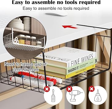 Under Shelf Wire Basket, Under Shelf Basket, Shelf Organizer, Hanging Storage Baskets Metal Pantry Organizer Slide in Baskets Slide on Wire Shelves for Kitchen Pantry Bookshelf (Medium black)