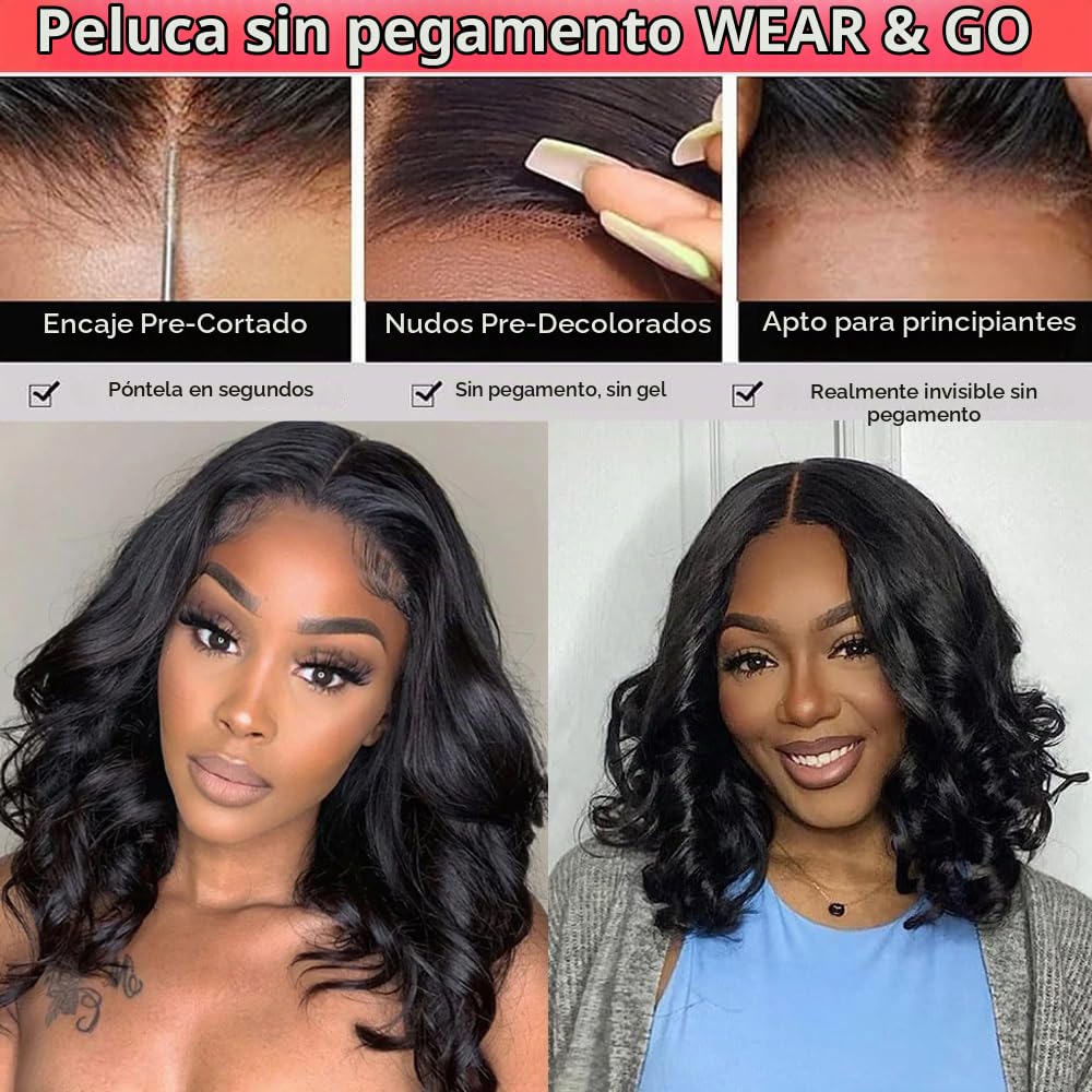 Peluca sin pegamento, pelo humano precortado, ondulada 4x4, HD, encaje frontal, para mujeres negras, 180% densidad, uso natural