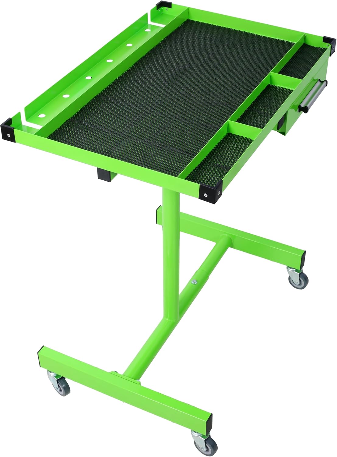 Adjustable Tear Down Work Table with Drawer, Rolling Workbench Work Table for Garages, Repair Shops, DIY, Portable 2.5" Swivel Casters, 220 Pound Capacity, Rubber Corners, Heavy Duty Steel (Green, /)