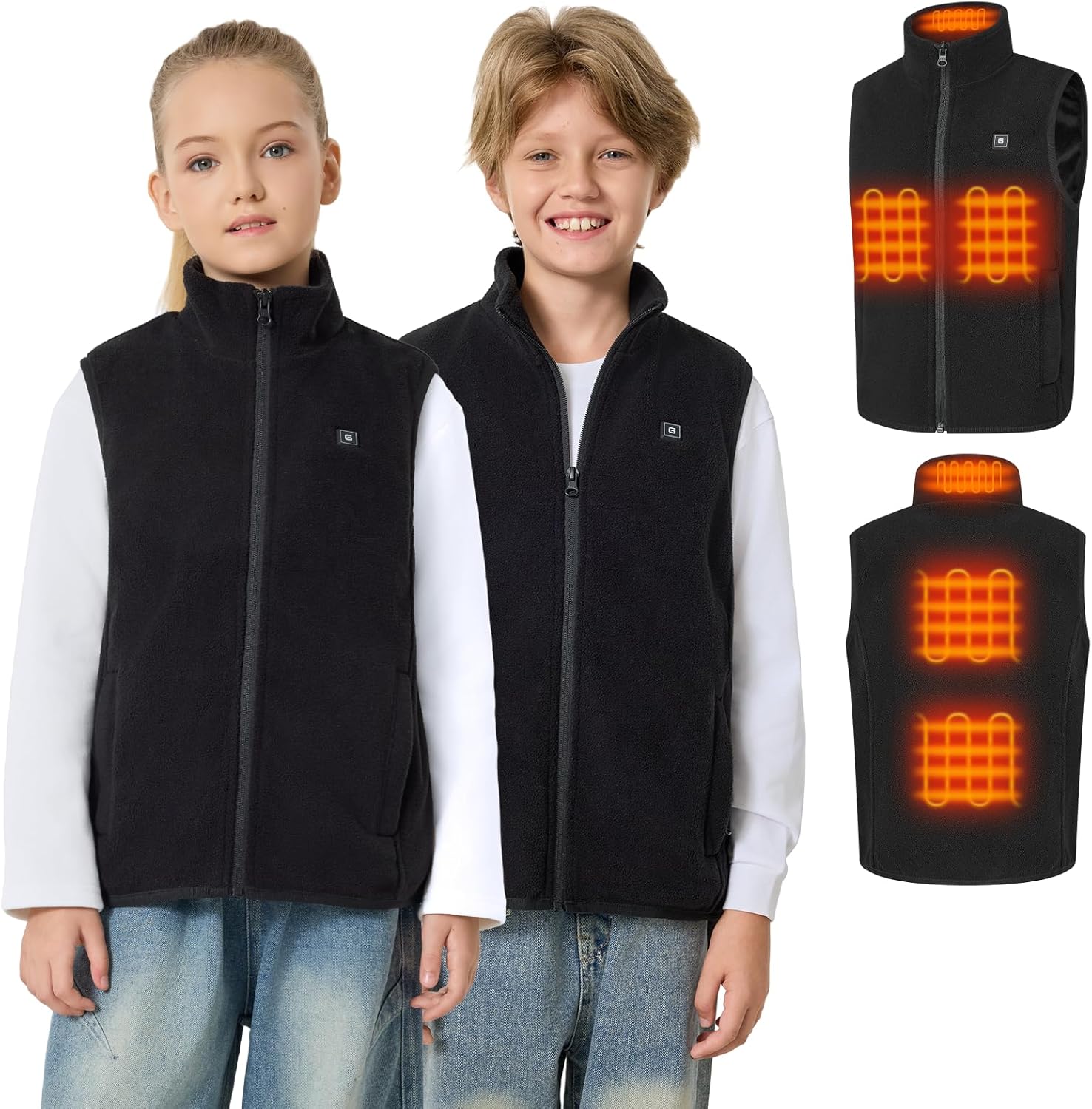 Glaais Kids Heated Vest with 7.4V 12000mAh Battery Pack Included, Boys Girls Lightweight Electric Fleece Heated Vests