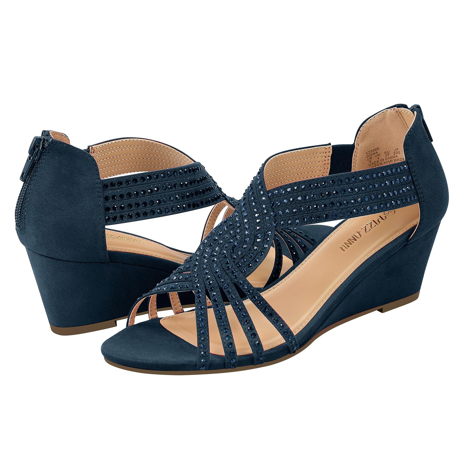 PIZZ ANNU Sandales Femme Été Compensées à Plateforme Escarpins Strass Sandale à Talon Compensé Mode Confort pour Soirée Mariage Chaussure