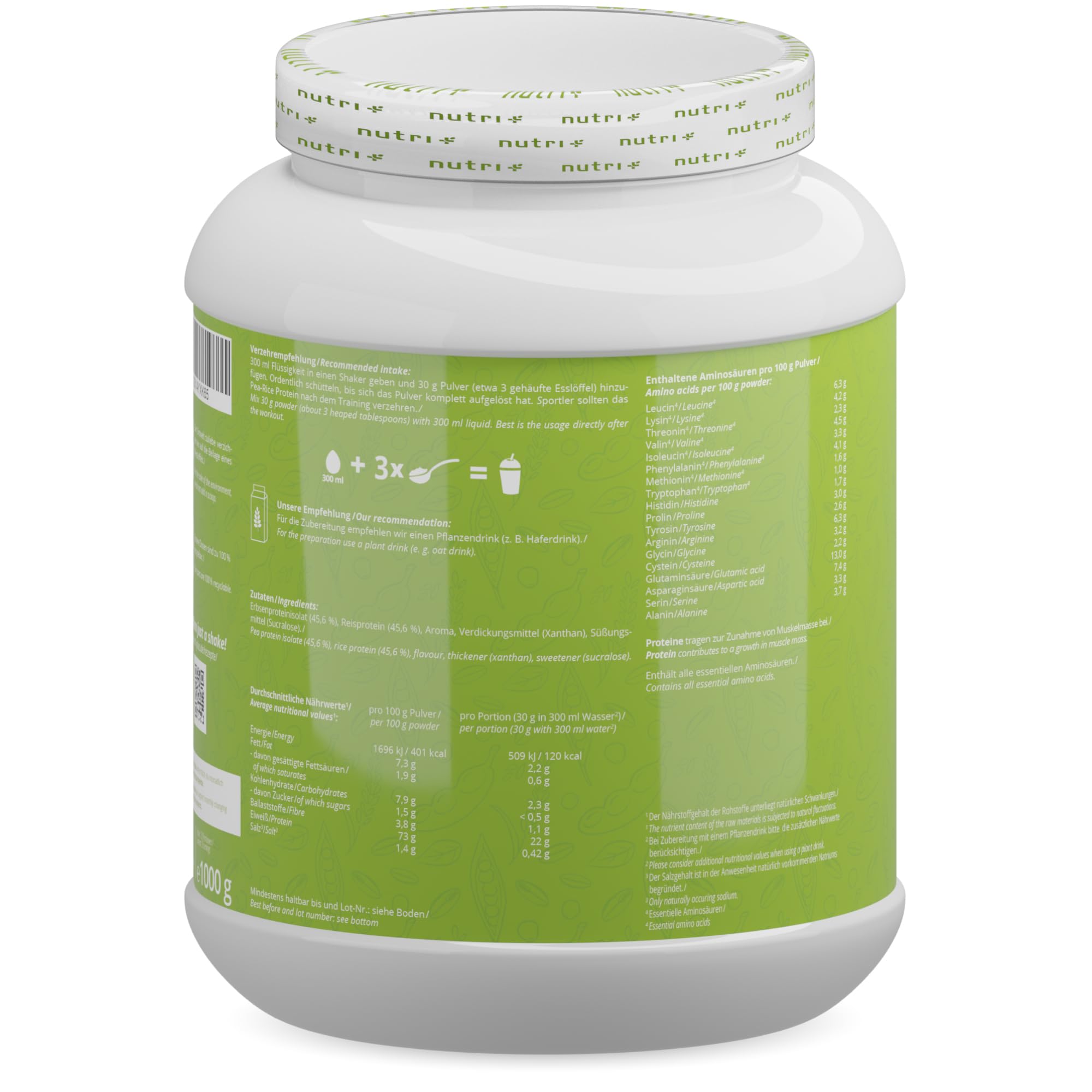 Erbsenproteinpulver - Vanilla Biscuit 1kg - Reiseiweißpulver ohne Soja, Lactose, Gluten & Milch - Eiweiß Pulver Vegan Vanille Biskuit - mit Erbsen-Protein aus deutschem Anbau