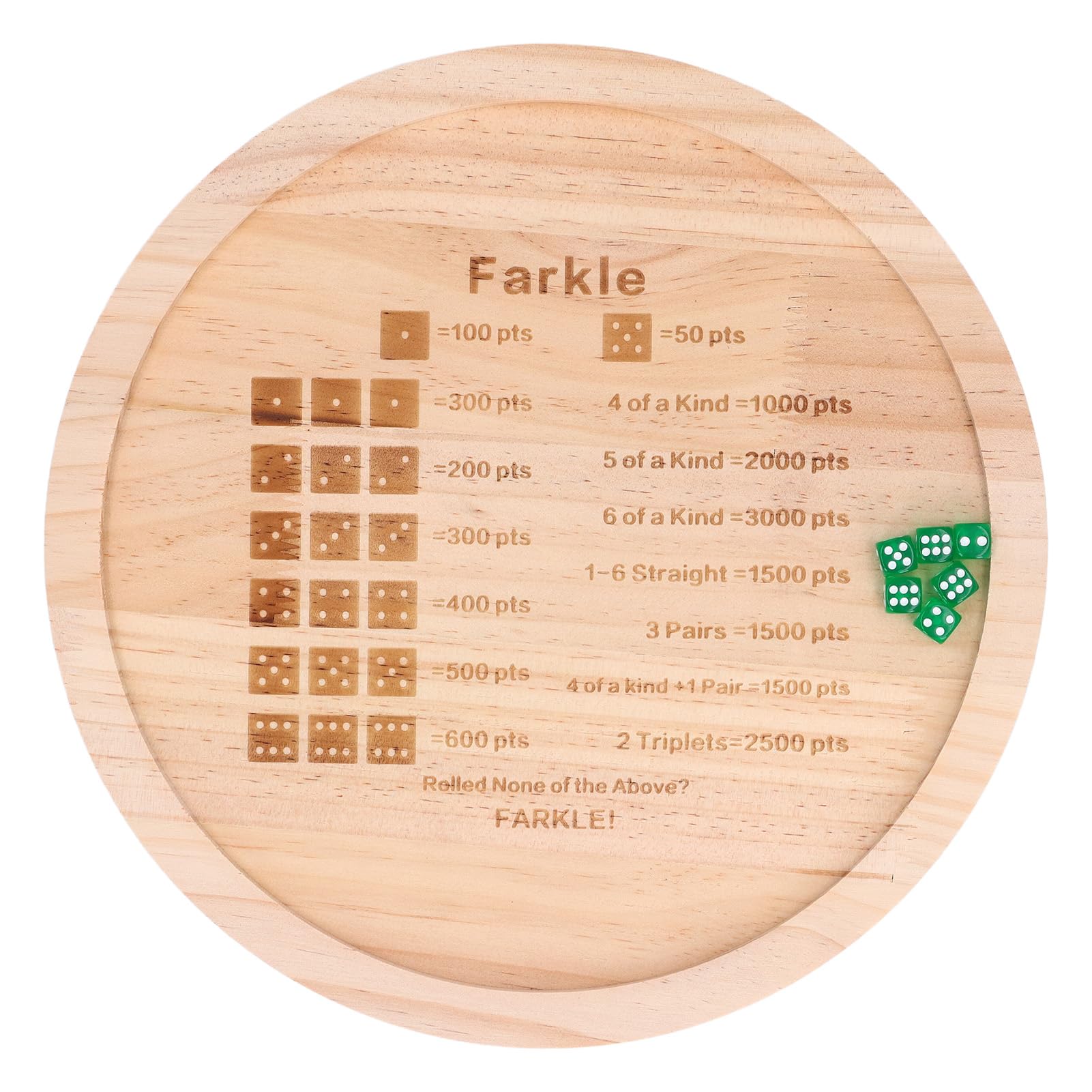 Bewinner Farkle Jeu de Dés avec Plateau en Bois, Comprend 6 Dés et Un Sac de Rangement, Améliore Les Mathématiques et Les Compétences Cognitives pour Les Soirées de Jeux en Famille (Rond 30cm)