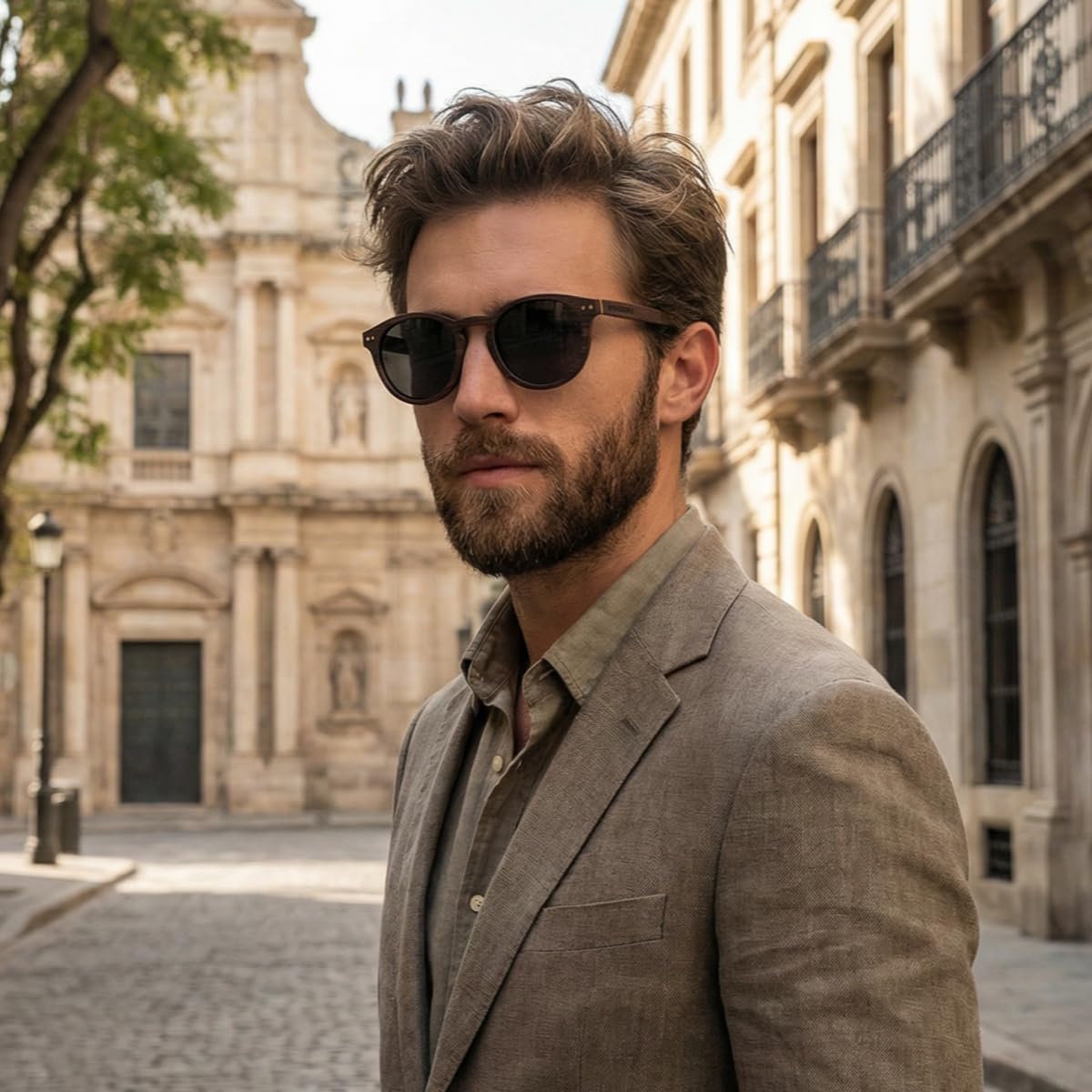 Holz Runde Polarisierte Sonnenbrille - Mode Stil Hölzerne Sonnenbrille mit Bambus Etui für Herren und Damen Perfekte Geschenke