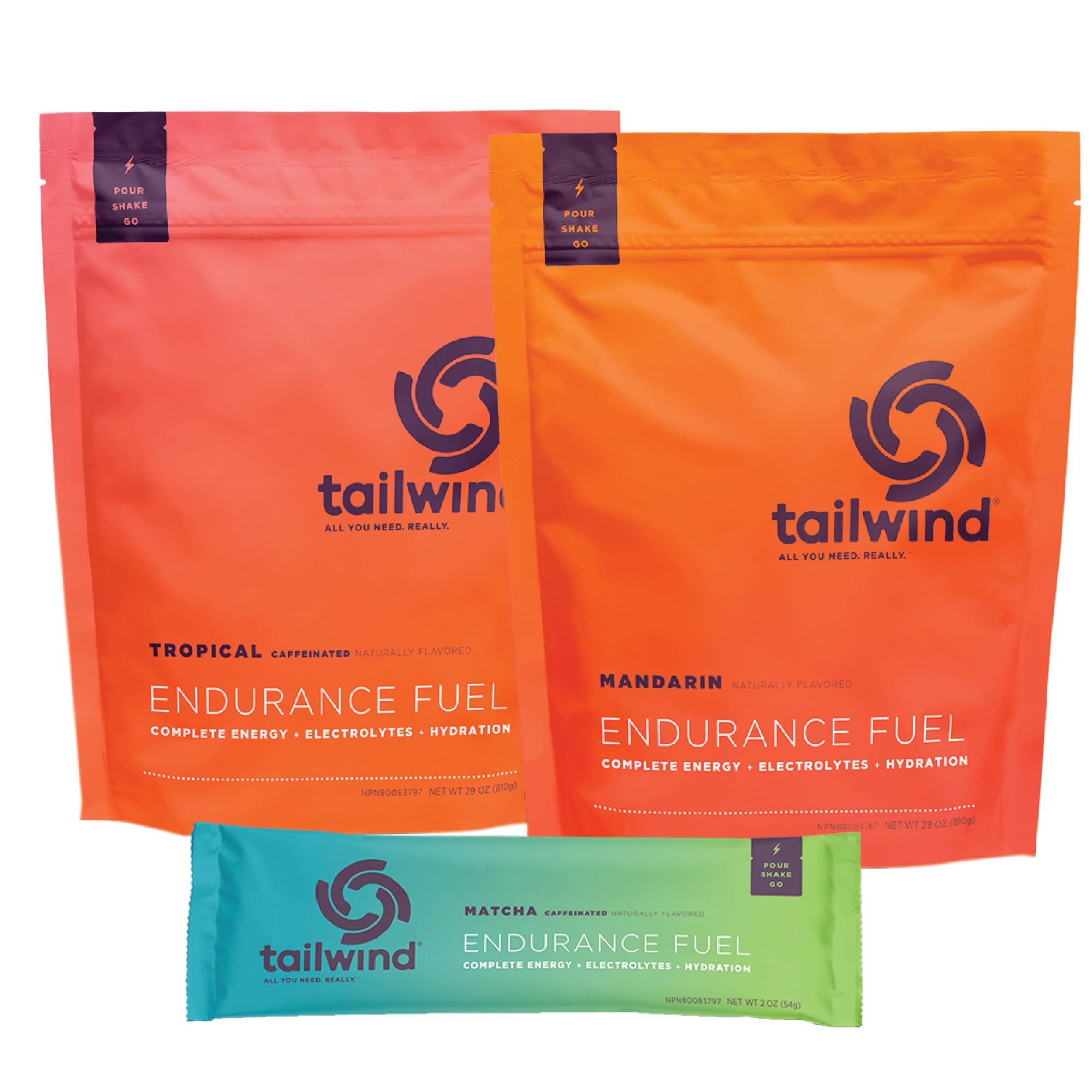 Tailwind NutritionGrab-and-Go Endurance Fuel Hydration Packets Bundle with Endurance Fuel Powder and Caffeinated Endurance Fuel Powder