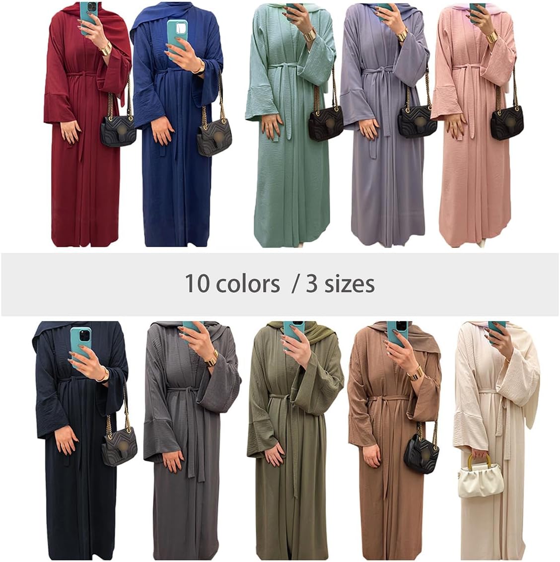 2PCS Women's Muslim Dresses Abaya Islamic Dubai Prayer Dress Robe Long Cardigan Maxi Dress - Image 7