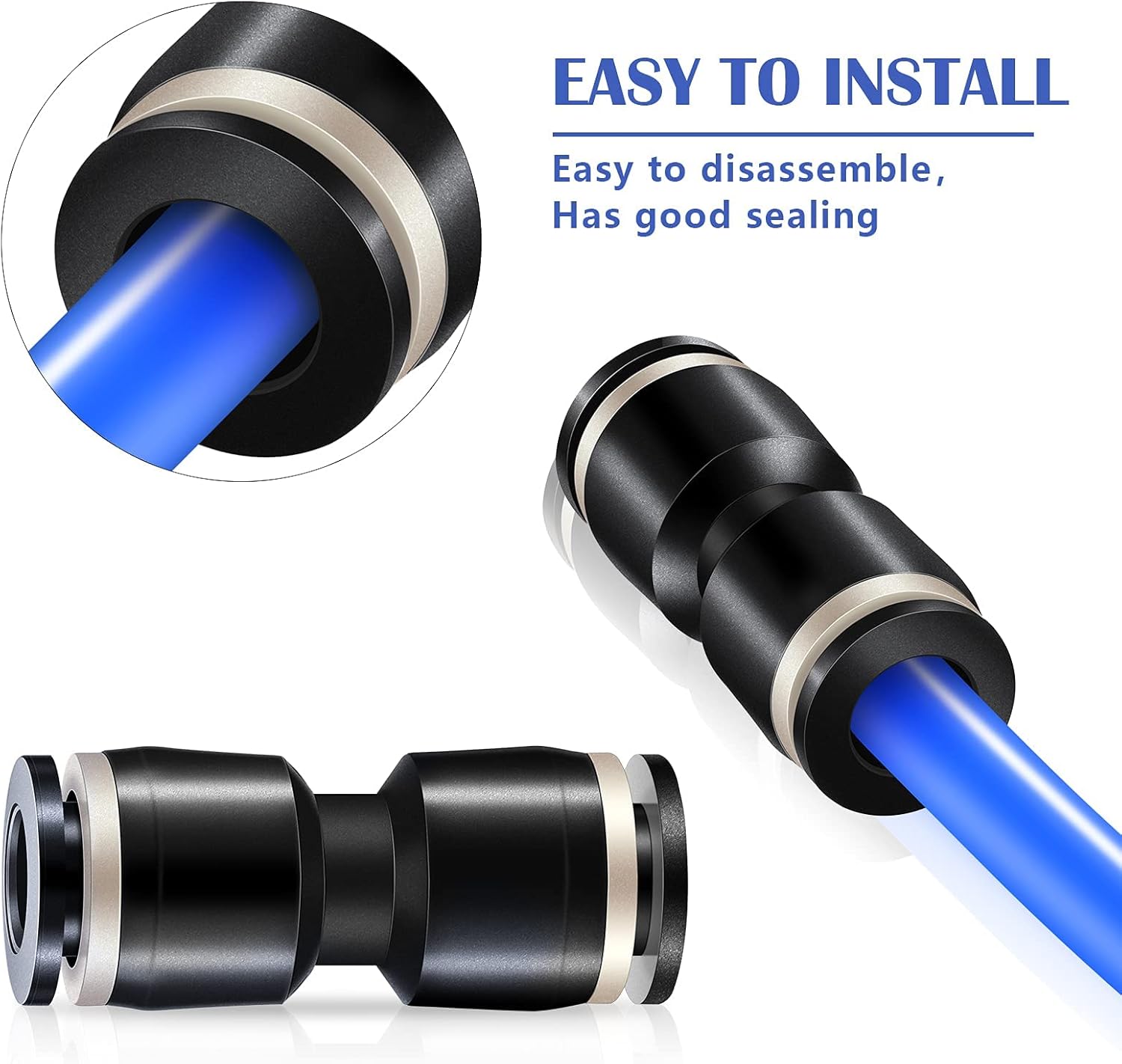 Hotop Push to Connect Fittings Air Line Pneumatic Fittings Kit 60 Pieces Quick Release Pneumatic Connectors Air Line Fittings 15 Splitters 15 Elbows 15 Tee 15 Straight Tubes (Black,1/4 Inch Od) : Everything Else