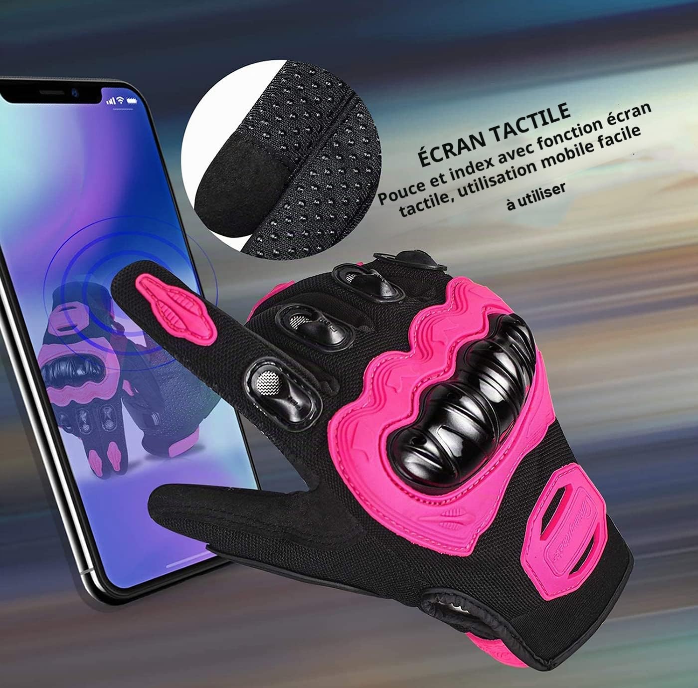 Gants De Moto Quatre Saisons Antidérapants pour Hommes Et Femmes Peuvent Toucher L'écran,Pink-M