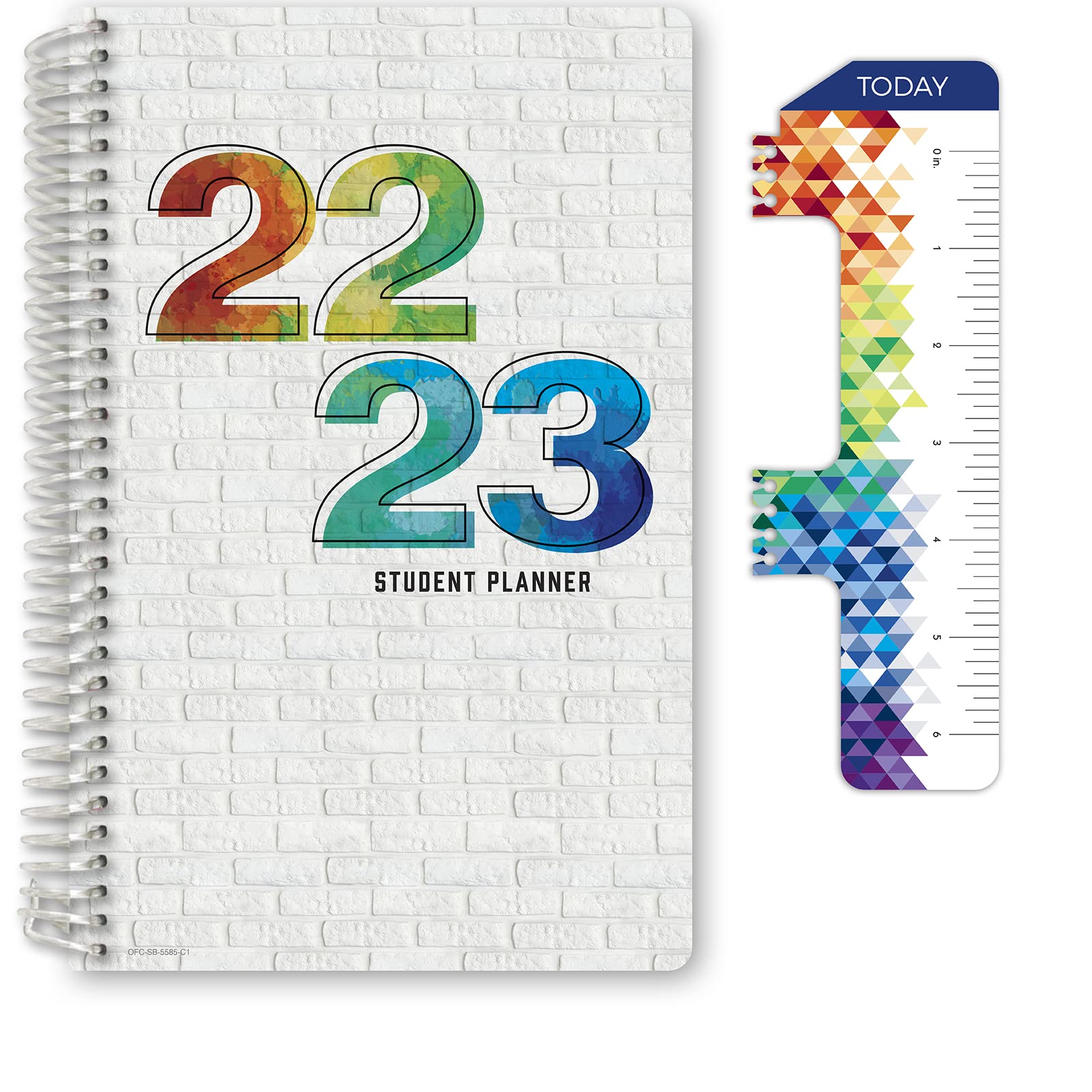 Global Datebooks Dated Middle School or High School Student Planner for Academic Year 2022-2023 (Block Style - 5.5"x8.5" - White Painted Brick) - Includes Ruler/Bookmark and Planning Stickers