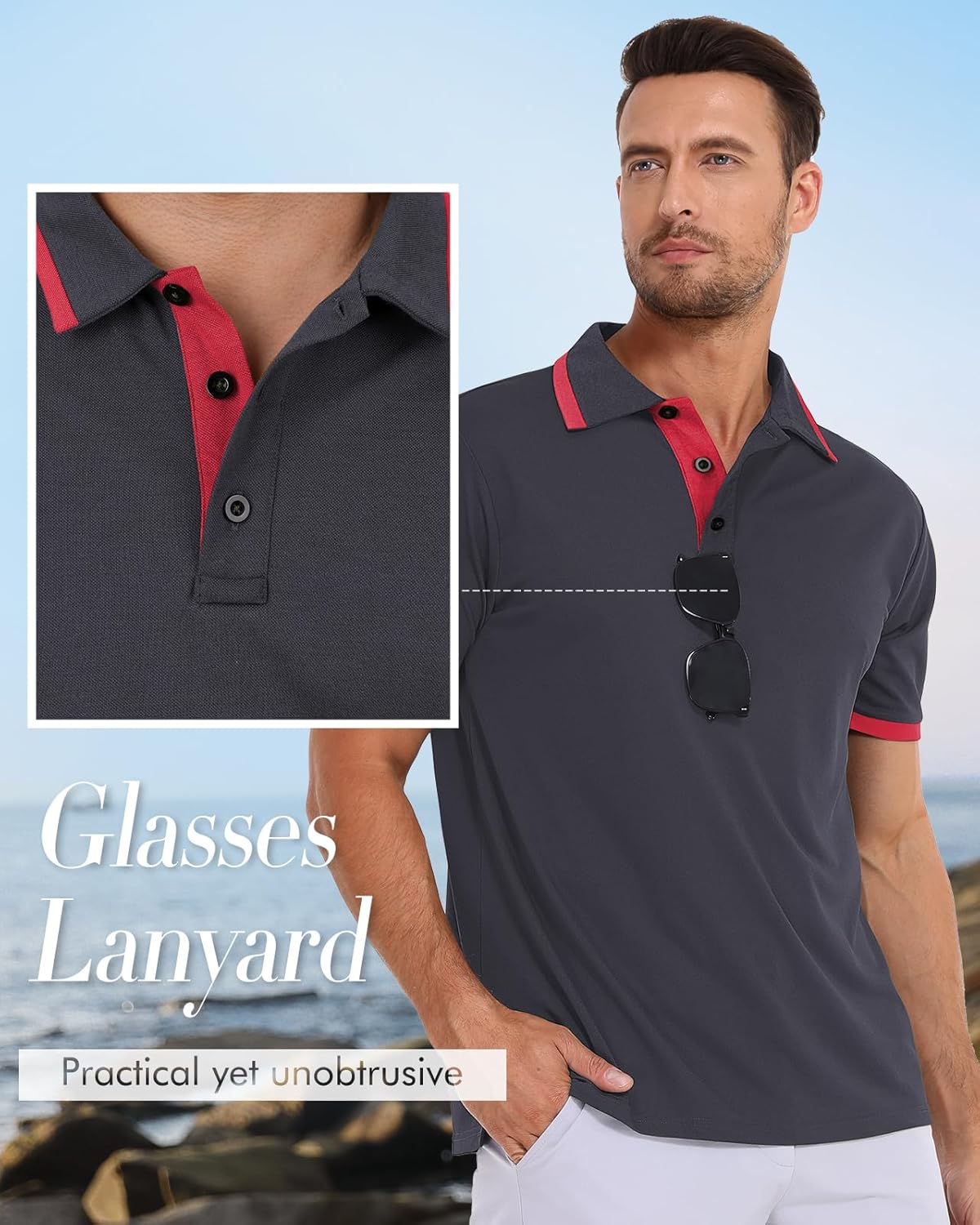 HMIYA Mens Short Sleeve Cotton Blend Pique Polo Shirts Color Block Polos S-3X - Image 3