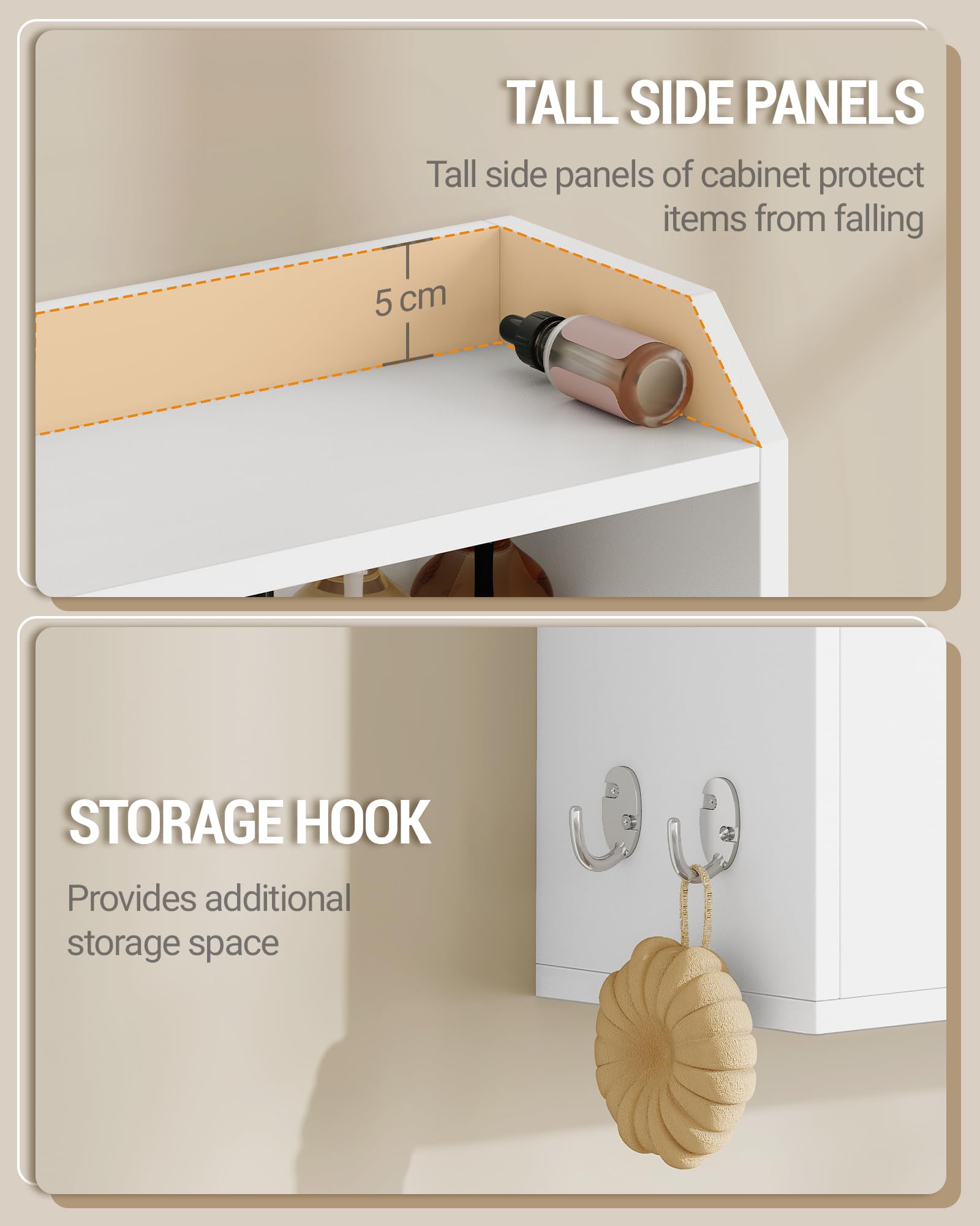 Hzuaneri Mobiletto Bagno Sospeso, Mobile Bagno Sospeso con Ripiani Regolabili, Dotato di Ante Scorrevoli e Scomparti Aperti, Adatto per Bagno, Cucina e Lavanderi, 20 x 60 x 60 cm, Bianco BC30203X