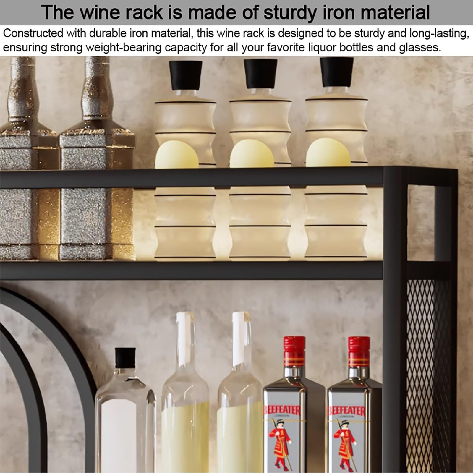 Porte-bouteille Mural Industriel Avec Lumière LED - Casier À Bouteilles