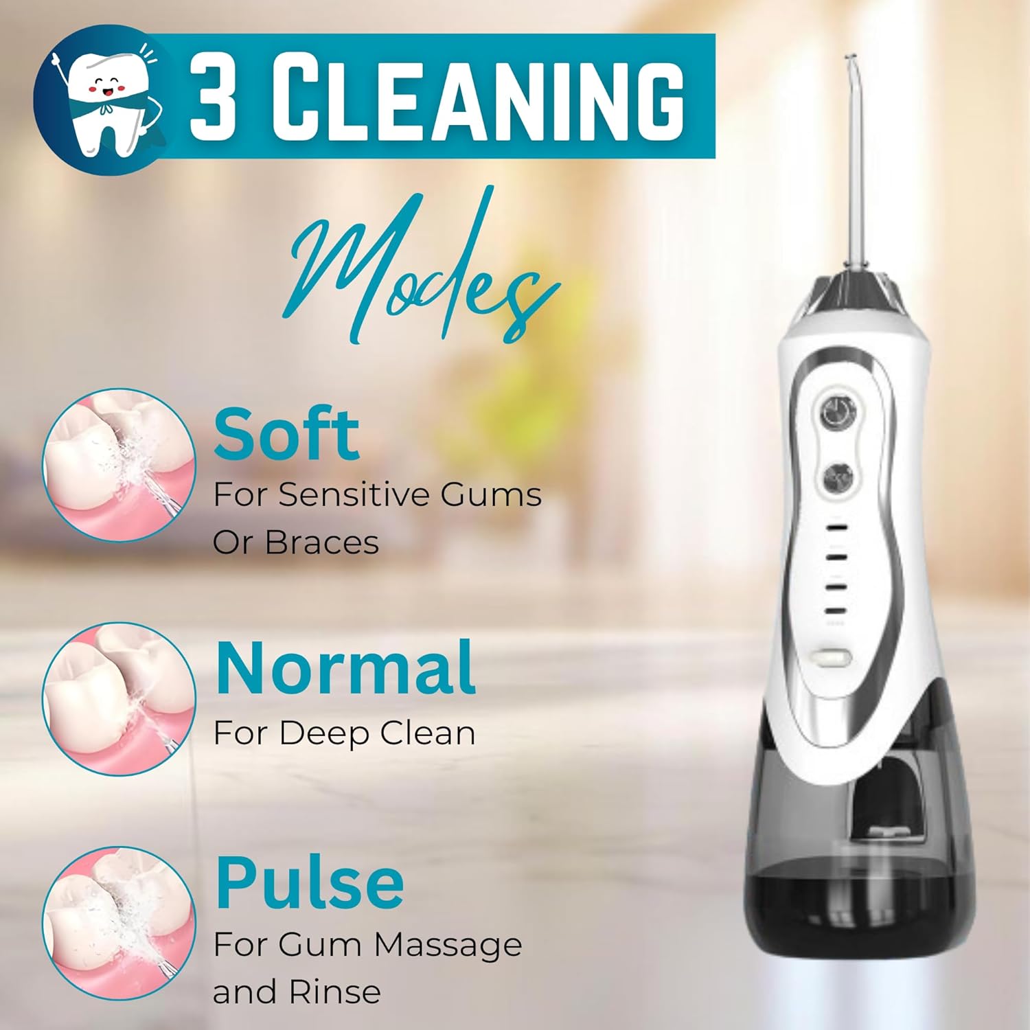 Btone Water Flosser for Teeth - Portable Water Flosser Hard Plaque Remover with 3 Modes & 4 Replaceable Jet Tips, Electric Cordless Water Flosser for Teeth Cleaning, Rechargeable Oral Irrigator