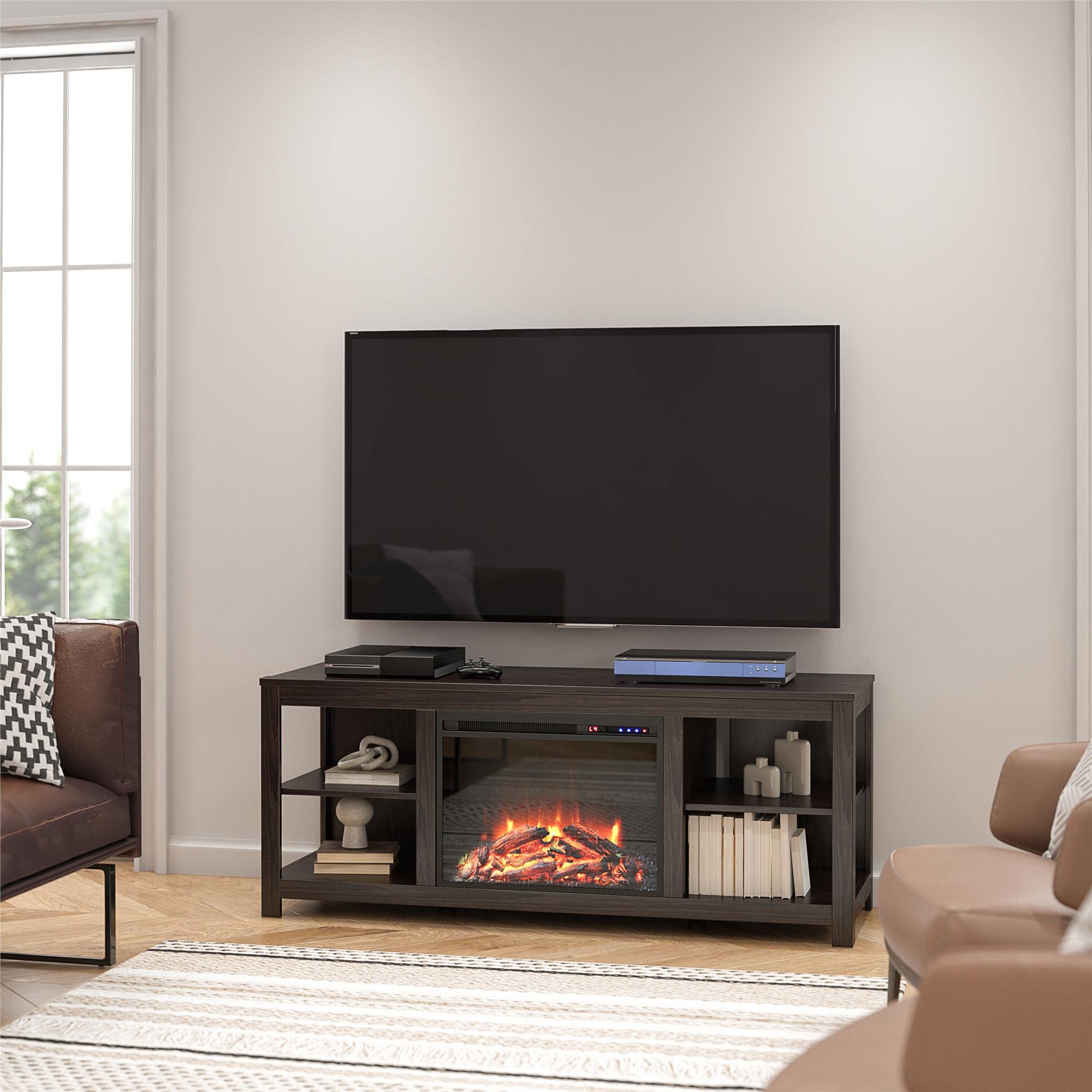 Amazon.com: Ameriwood Home Melville Electric Fireplace Console Stand for  TVs up to 74, Espresso : Home u0026 Kitchen