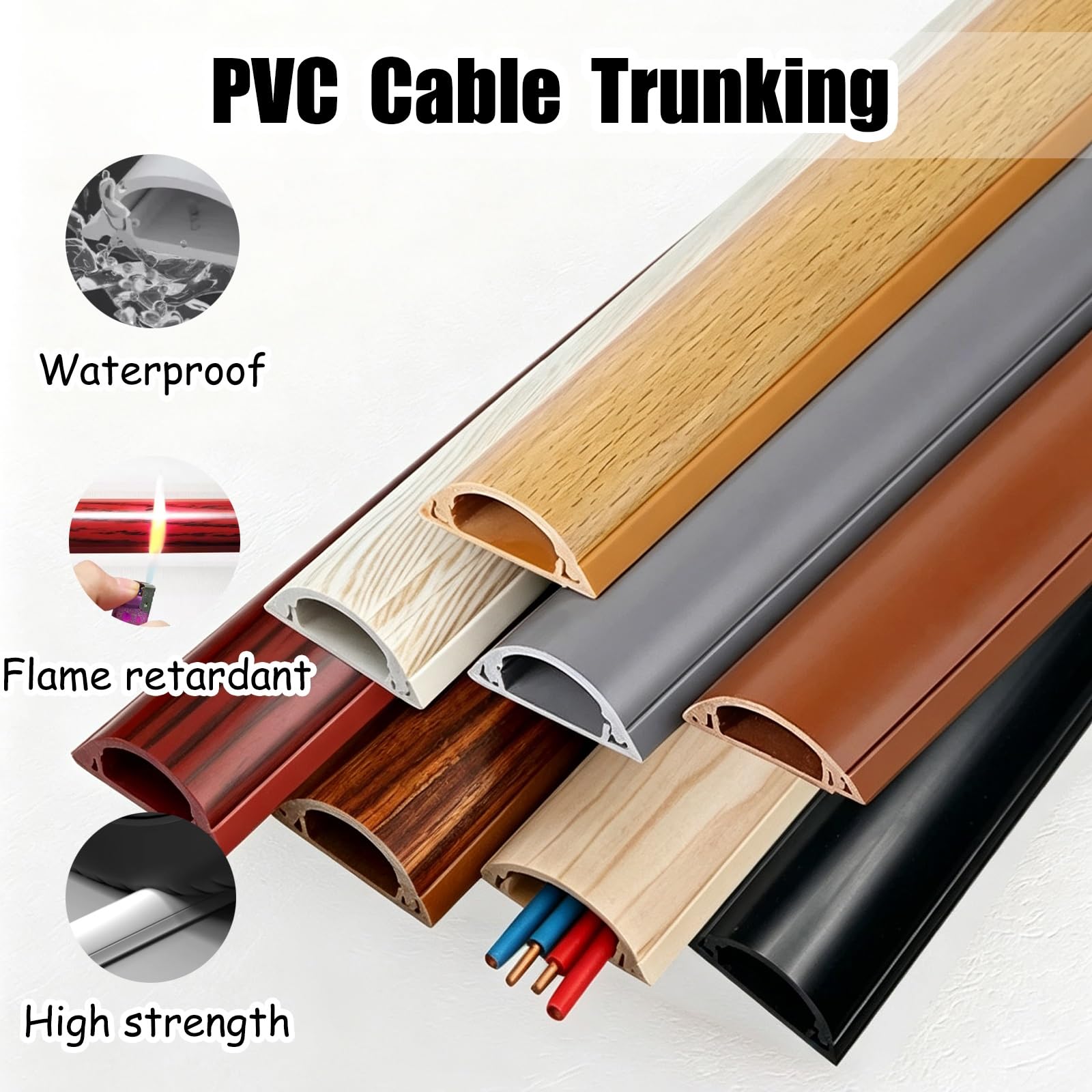 Copricavi Raccogli Cavi Canalina Passacavi Canalina per Cavi in ​​PVC con Venature del Legno, Adatta per Cavi USB HDMI | Con Connettori, Tenuta Di Lunga Durata, Per Il Magazzino 'ospedale Della Scuola 'ufficio In Casa(C 2 cable,12 pack)
