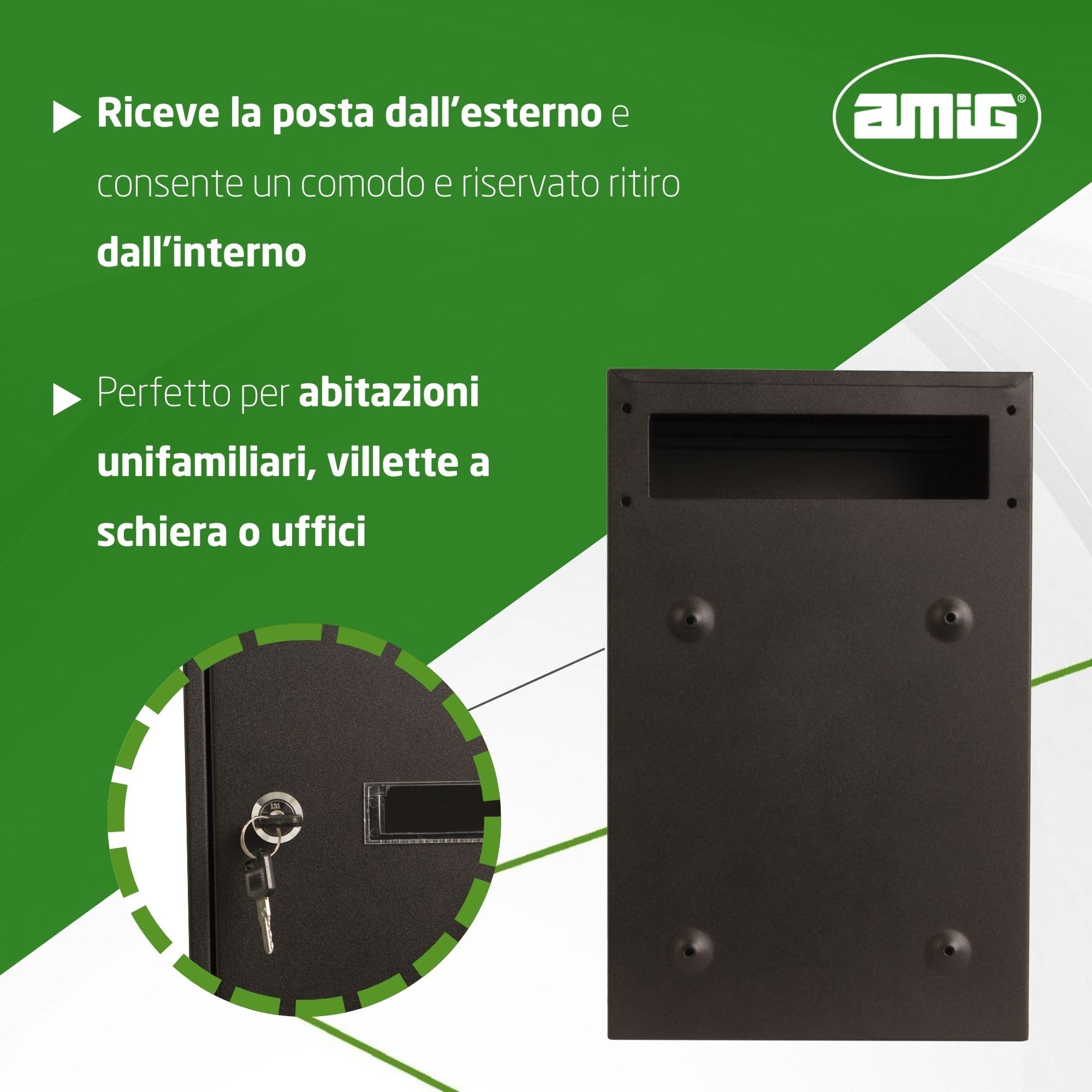 Amig - Cassetta postale - Cassetta postale interna formato A4 - Pratica per raccolta lettere - 40 x 25 x 10 cm - Acciaio - Nero