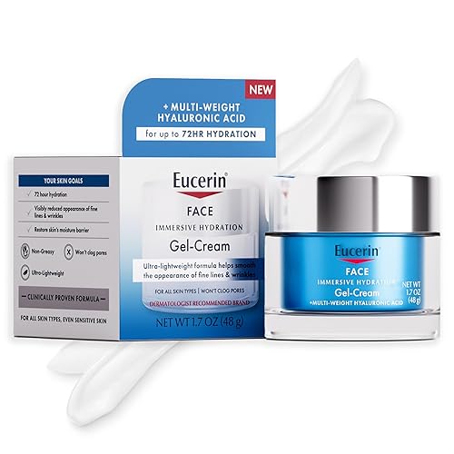 Eucerin Crema de gel de hidratación inmersiva con ácido hialurónico, hidratante facial ultraligero que suaviza las líneas finas y las arrugas, tarro