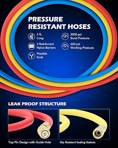 Miniatura 38 de Orion Motor Tech Juego de bomba de vacío y manómetro de CA, kit de manómetro de bomba de vacío de 1/3 hp 4.5 cfm con detector de fugas, 4 mangueras