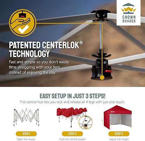 Miniatura 4 de CROWN SHADES Tienda de campaña desplegable con toldo instantáneo comercial de 10 x 10 pulgadas con bloqueo central (10 x 10 con 4 paredes laterales,