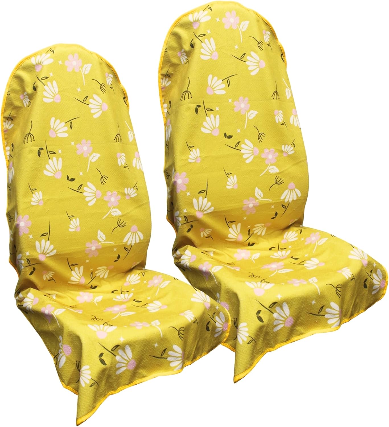 Waterproof Car Seat Cover for Front Seats, Protector for Cars SUVs Trucks, Sweat Towel Seat Covers Bucket for Gym, Workout, Beach, Hiking, Running and Swimming(Chamomile and Yellow, 2PCS)