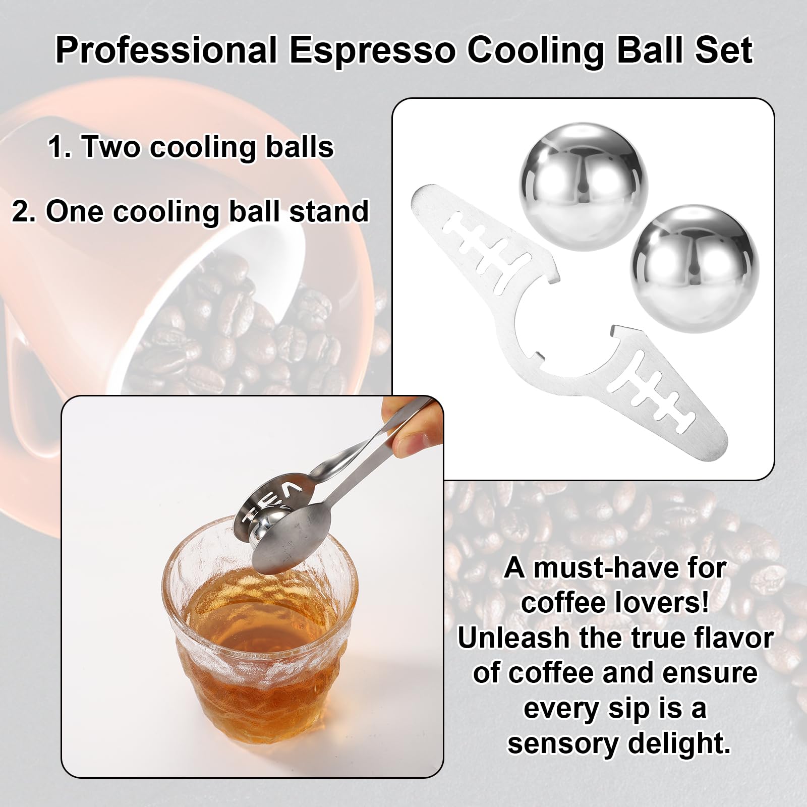 2pz Sfera Congelata per Espresso, Riutilizzabile Acciaio Inossidabile Sfera di Caffè Ghiacciato con Supporto non Diluito Refrigeratore Accessori per Home Cafe Bar