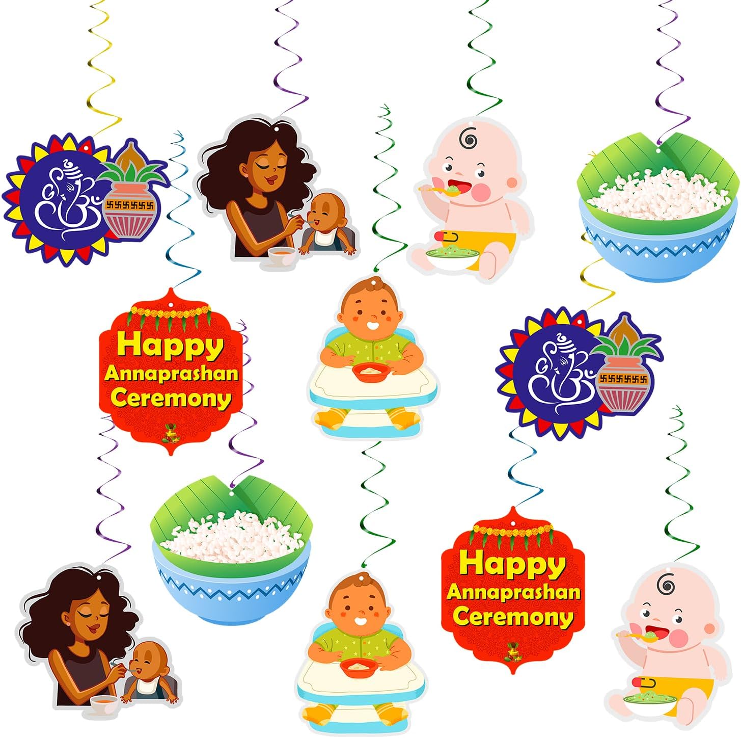 Party Propz Rice Ceremony Decorations Items 12 Pcs Annaprashan Swirls