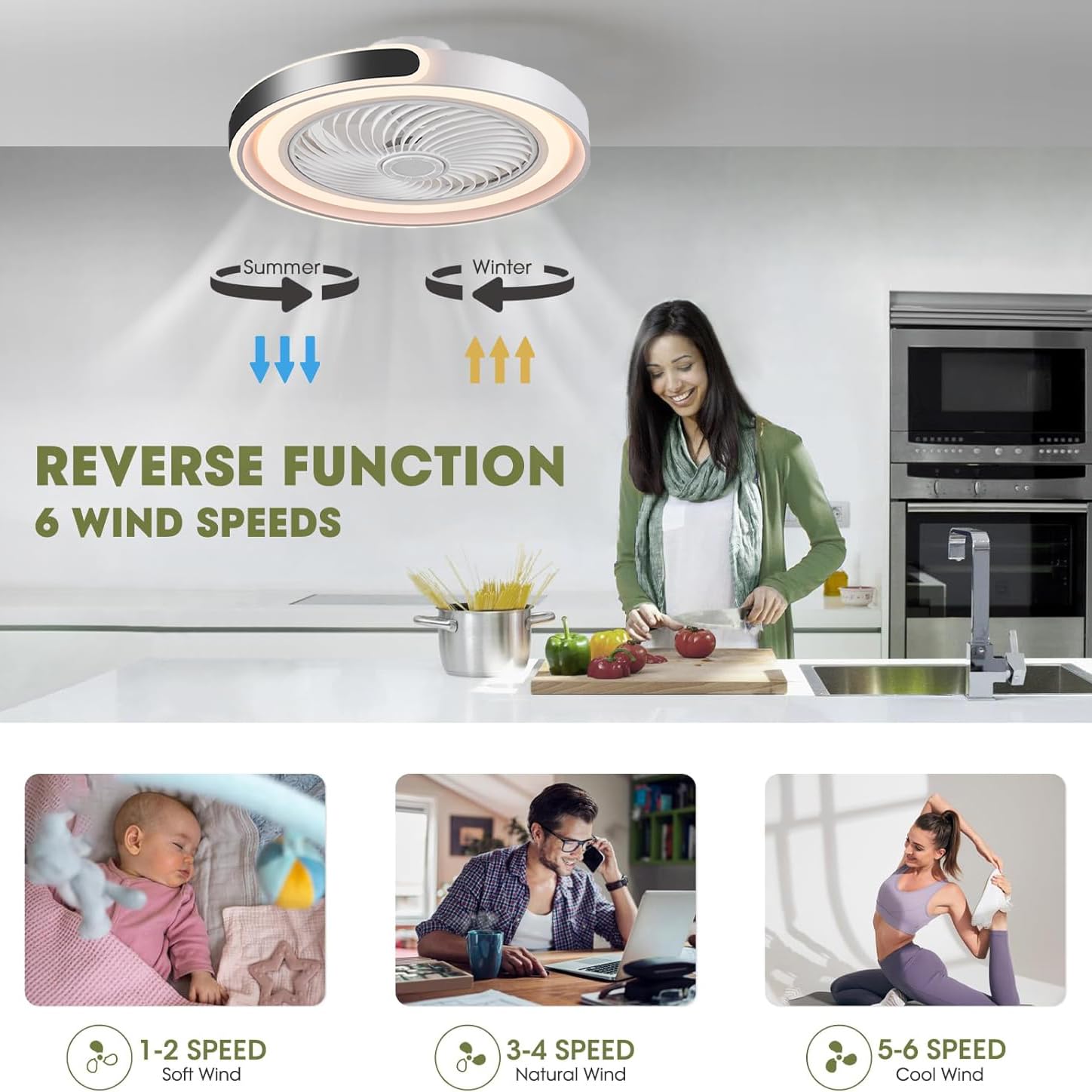 Ventilateur Plafond Silencieux avec Lumiere 50cm 70W LED Dimmable Télécommande APP Minuterie 6 Vitesses Blanc Noir