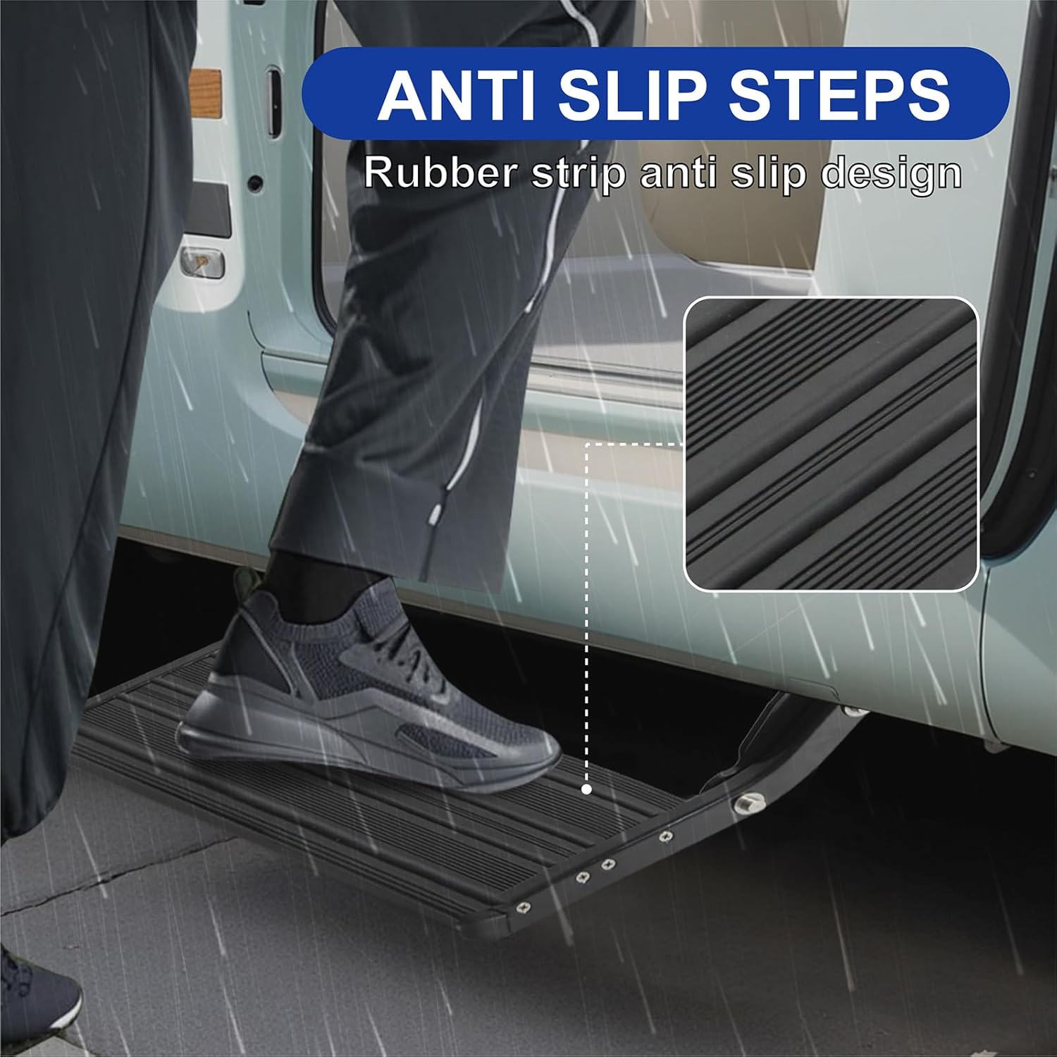 LEADALLWAY RV Step Camper Stair Folding Manual Single Drop Down Steps,Black